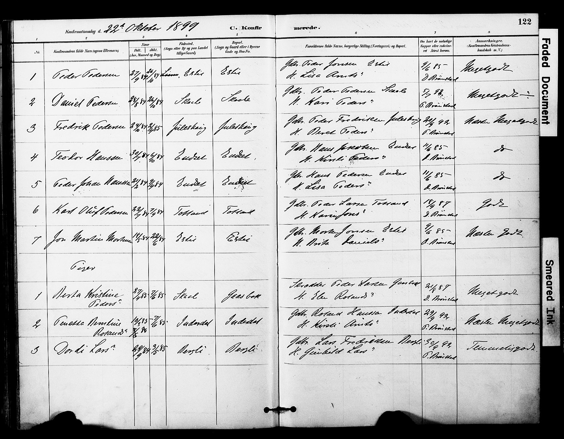 Ministerialprotokoller, klokkerbøker og fødselsregistre - Nord-Trøndelag, SAT/A-1458/757/L0505: Parish register (official) no. 757A01, 1882-1904, p. 122