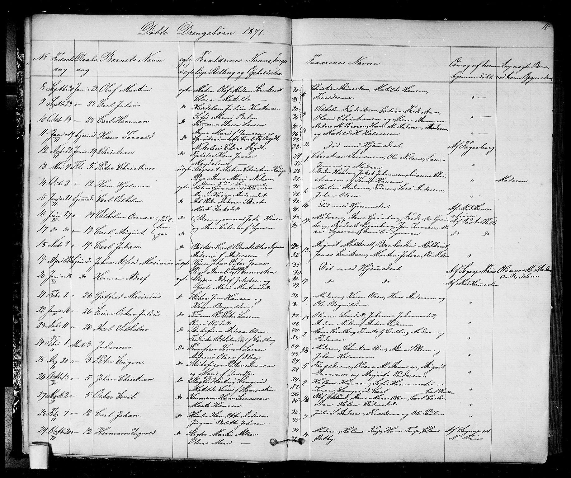 Halden prestekontor Kirkebøker, AV/SAO-A-10909/G/Ga/L0006: Parish register (copy) no. 6, 1869-1884, p. 16