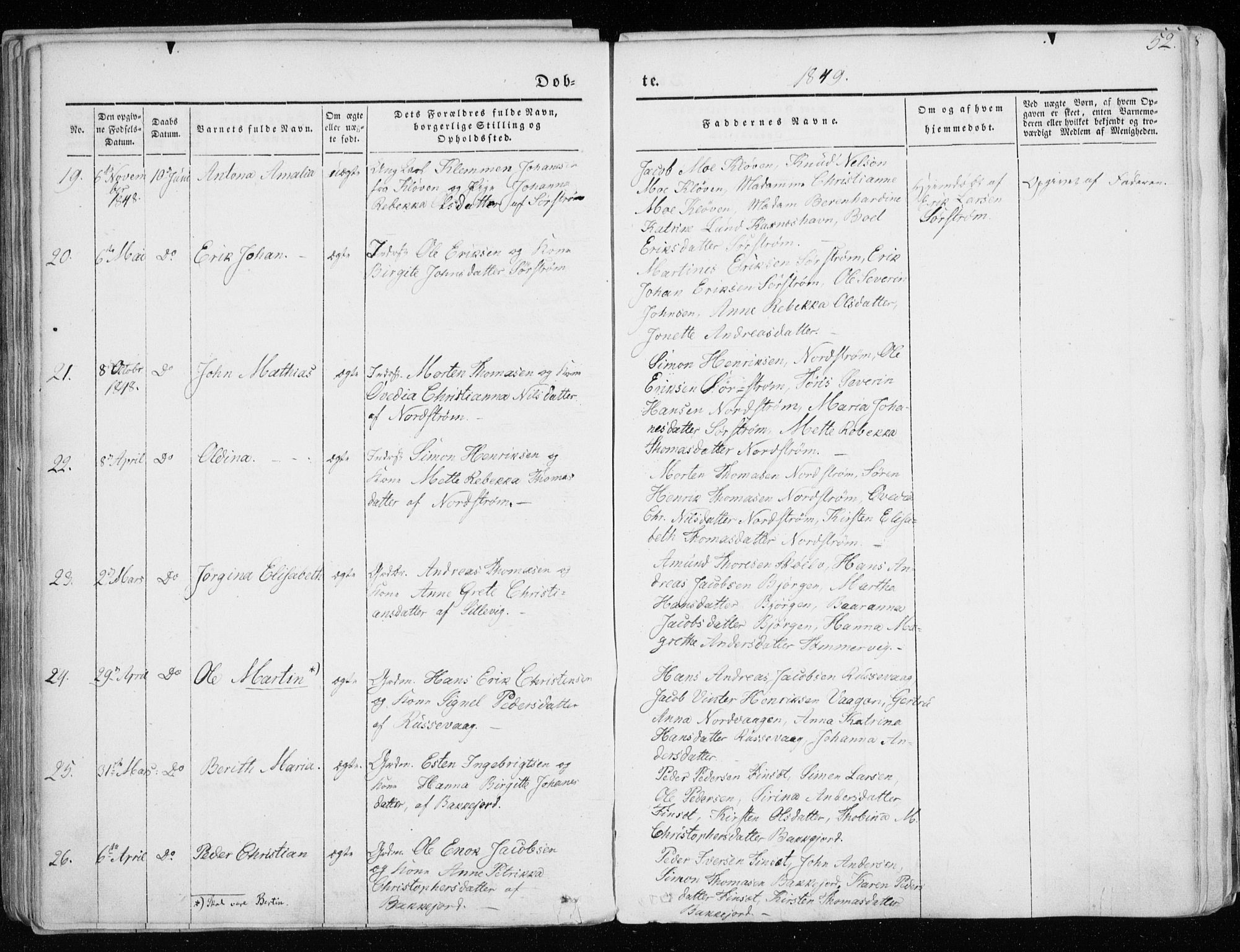 Tranøy sokneprestkontor, AV/SATØ-S-1313/I/Ia/Iaa/L0006kirke: Parish register (official) no. 6, 1844-1855, p. 52