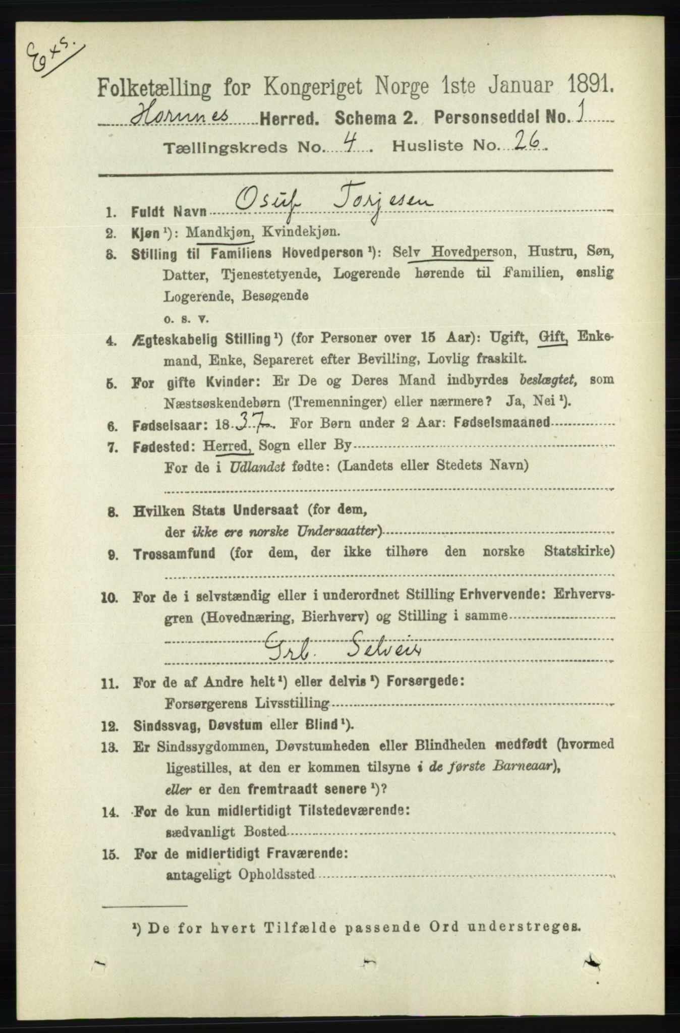 RA, Census 1891 for Nedenes amt: Gjenparter av personsedler for beslektede ektefeller, menn, 1891, p. 982