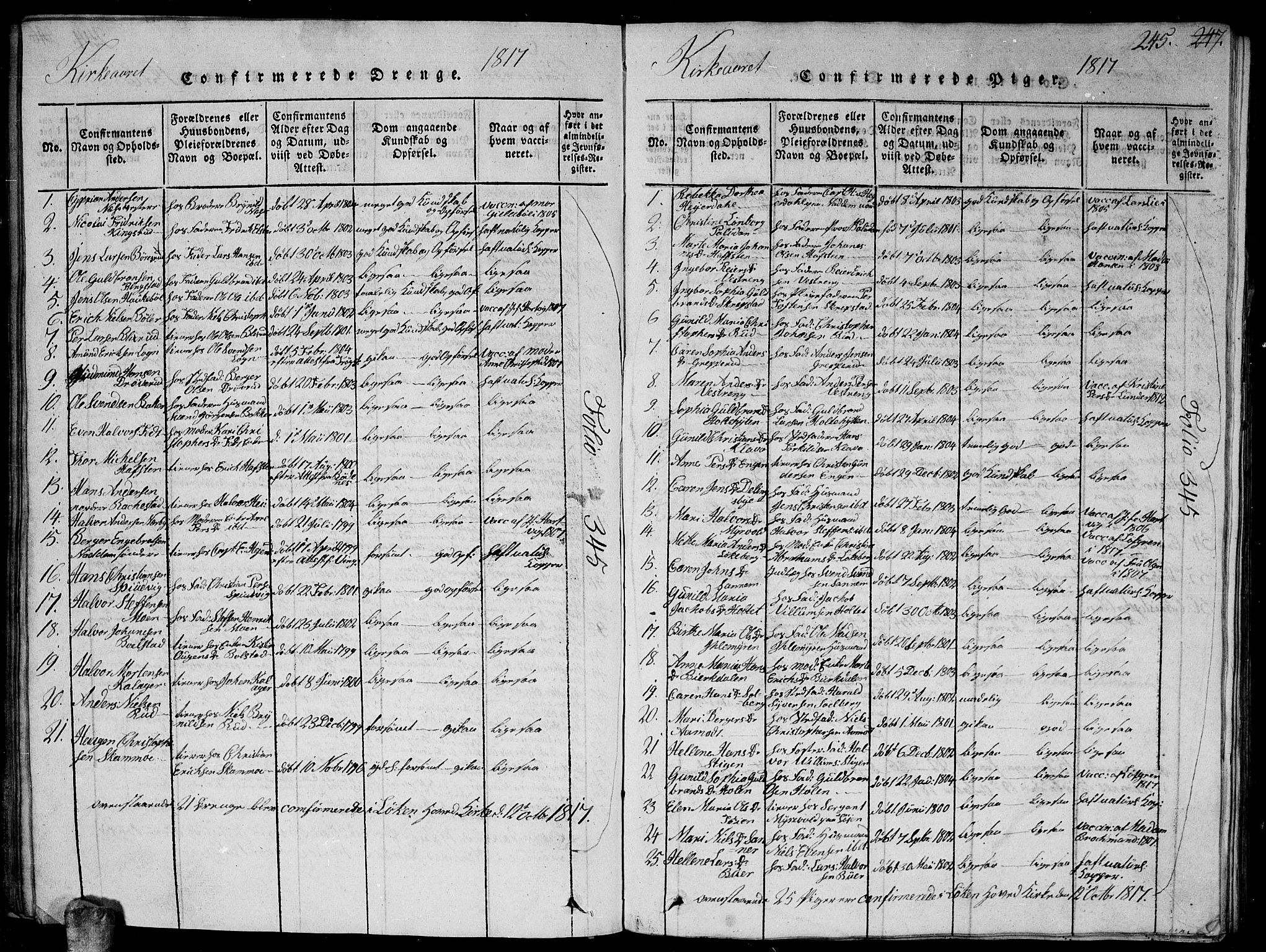 Høland prestekontor Kirkebøker, SAO/A-10346a/G/Ga/L0001: Parish register (copy) no. I 1, 1814-1827, p. 245