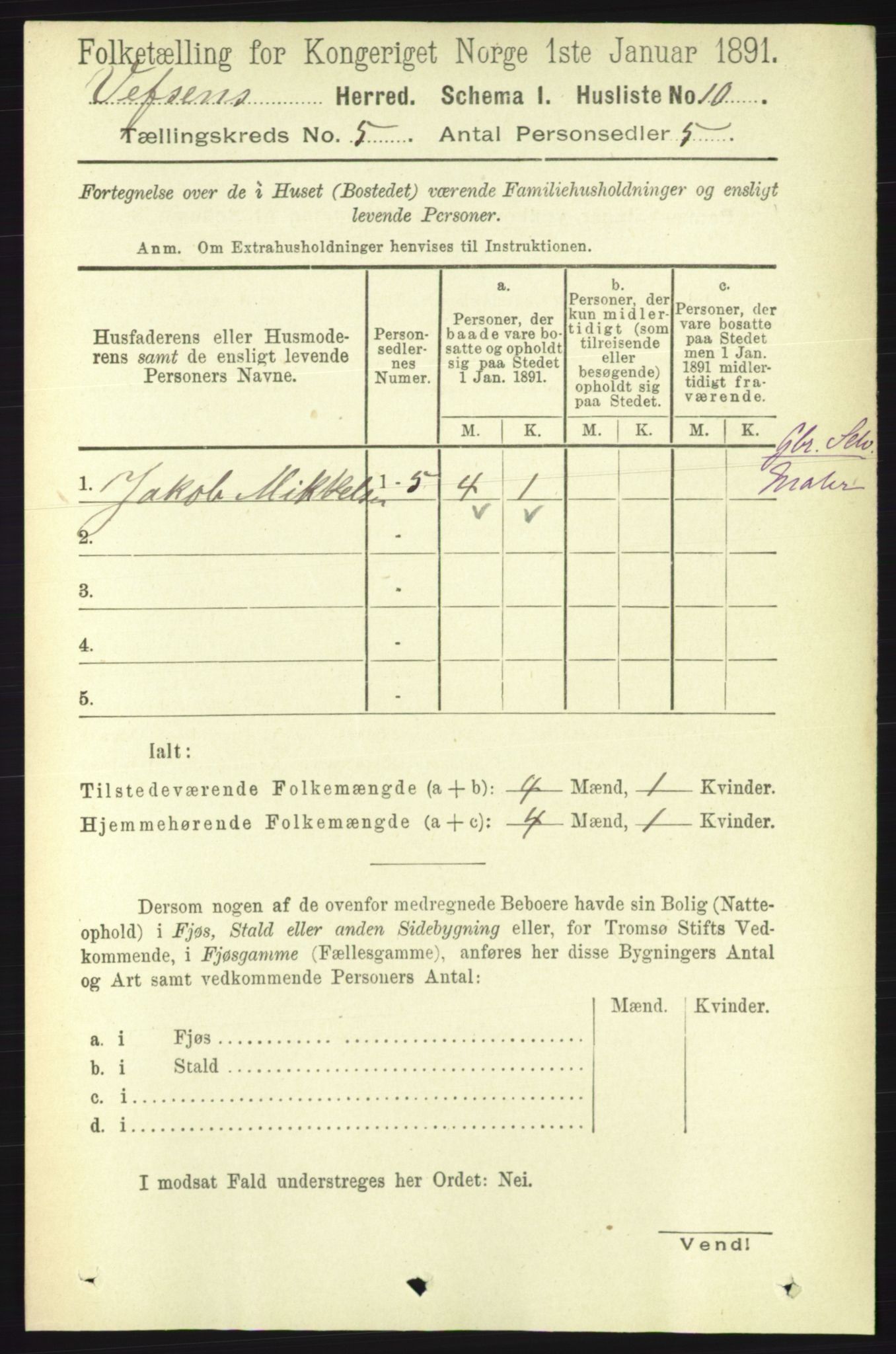 RA, 1891 census for 1824 Vefsn, 1891, p. 2011