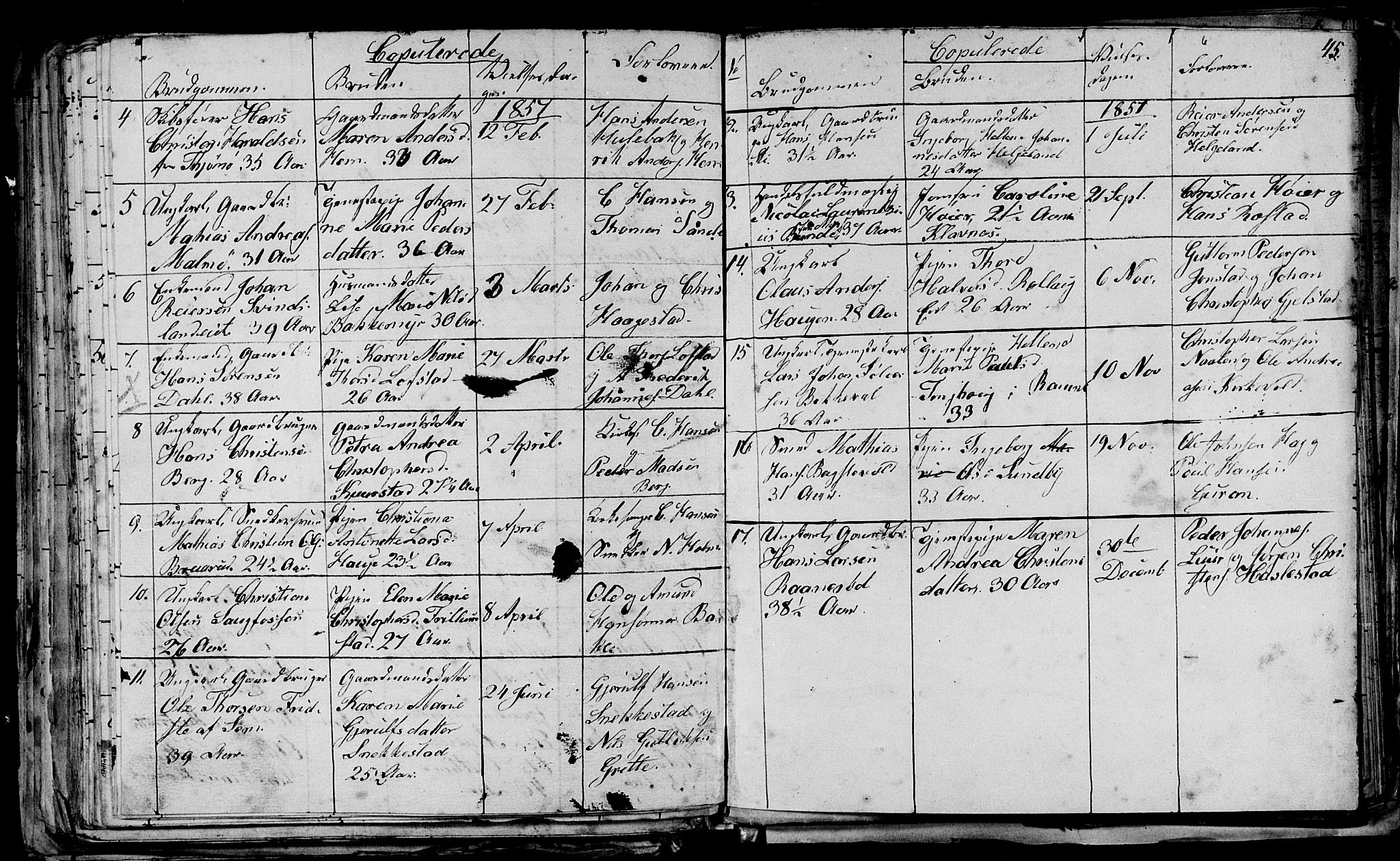 Våle kirkebøker, SAKO/A-334/G/Ga/L0002: Parish register (copy) no. I 2, 1851-1863, p. 44-45