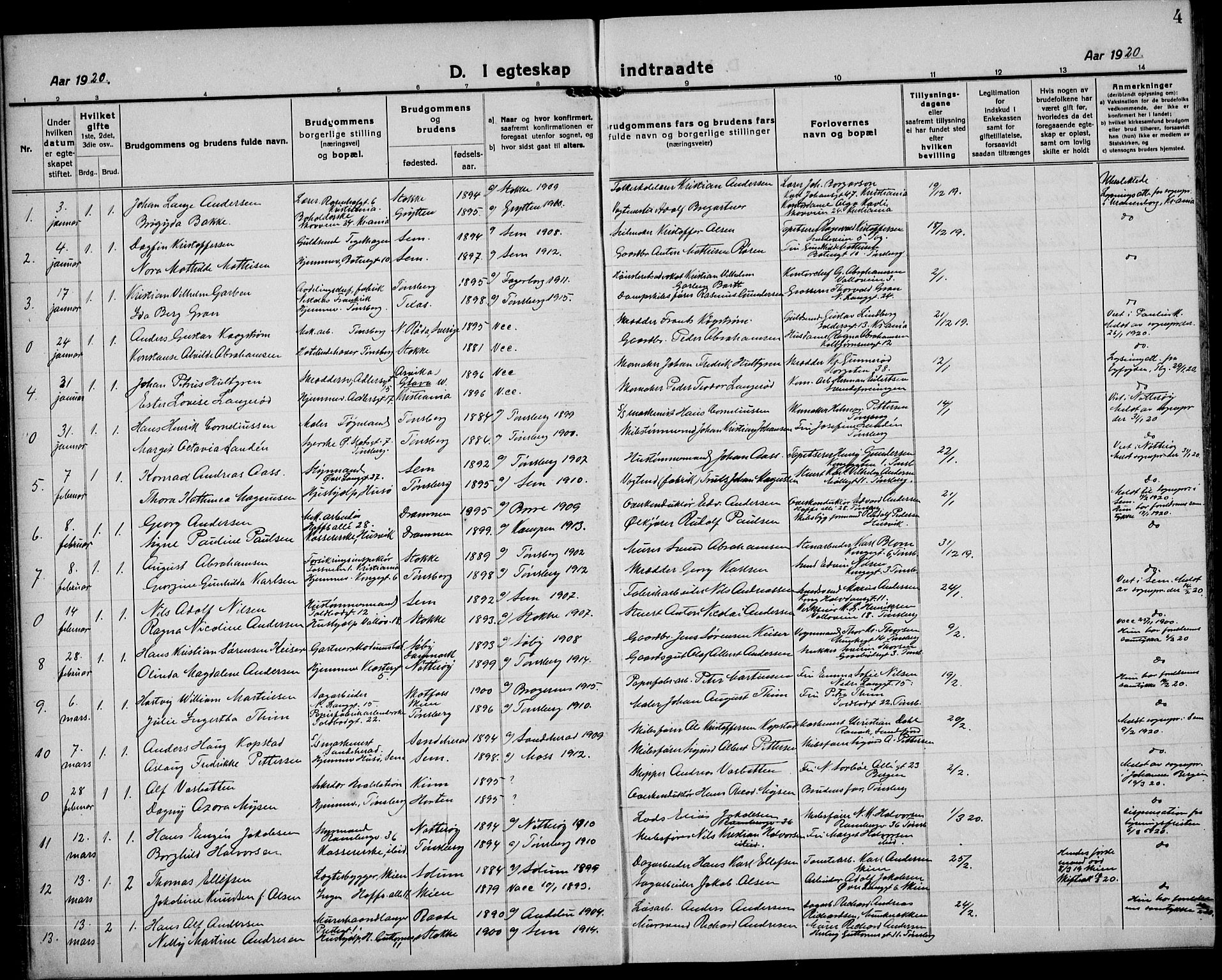 Tønsberg kirkebøker, AV/SAKO-A-330/G/Ga/L0016: Parish register (copy) no. 16, 1920-1933, p. 4
