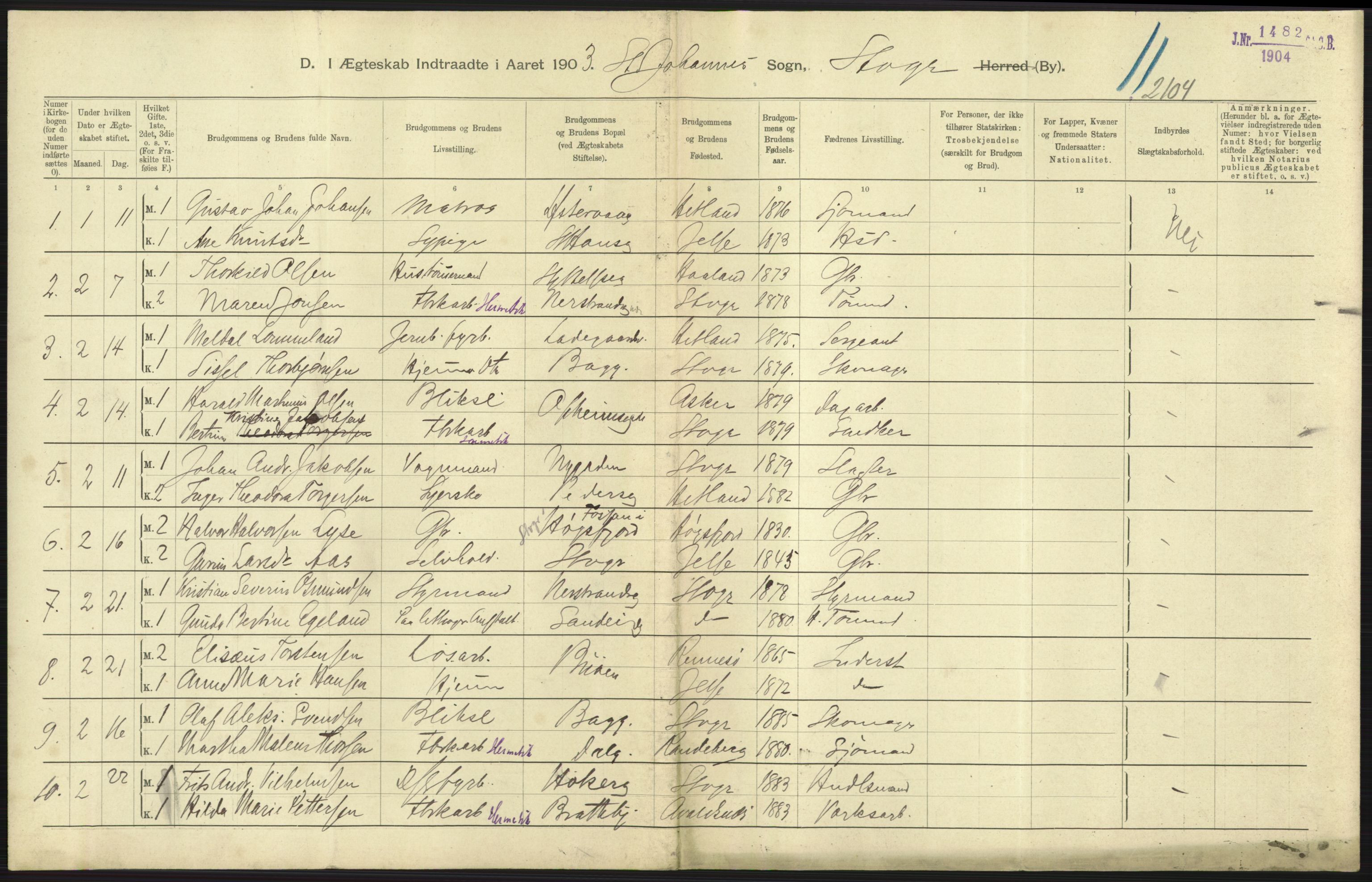 Statistisk sentralbyrå, Sosiodemografiske emner, Befolkning, AV/RA-S-2228/D/Df/Dfa/Dfaa/L0012: Stavanger amt: Fødte, gifte, døde, 1903, p. 587