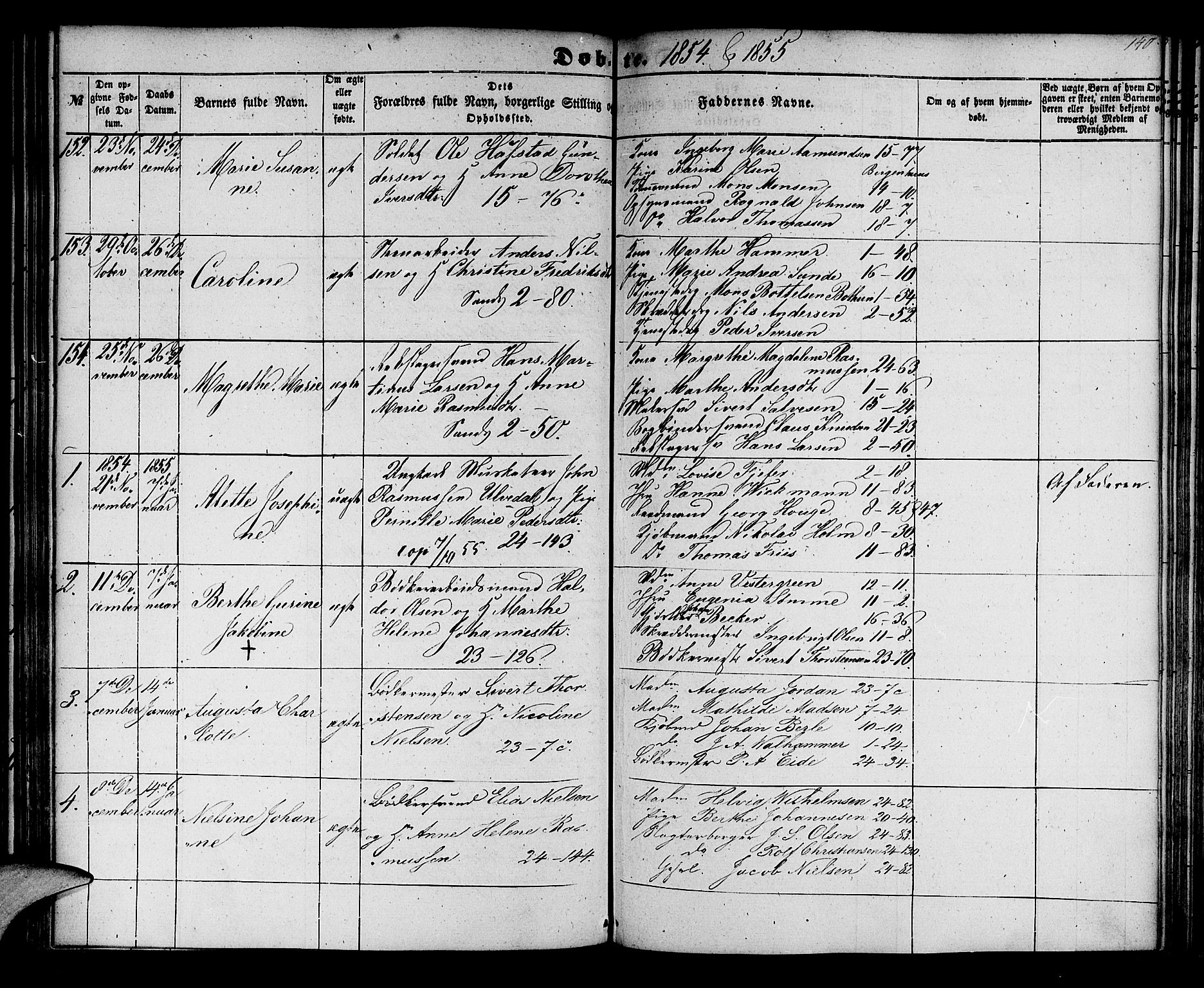 Korskirken sokneprestembete, SAB/A-76101/H/Hab: Parish register (copy) no. B 3, 1853-1858, p. 140