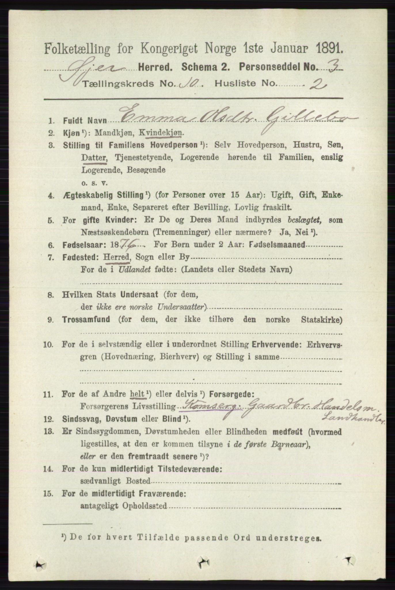 RA, 1891 census for 0521 Øyer, 1891, p. 3574