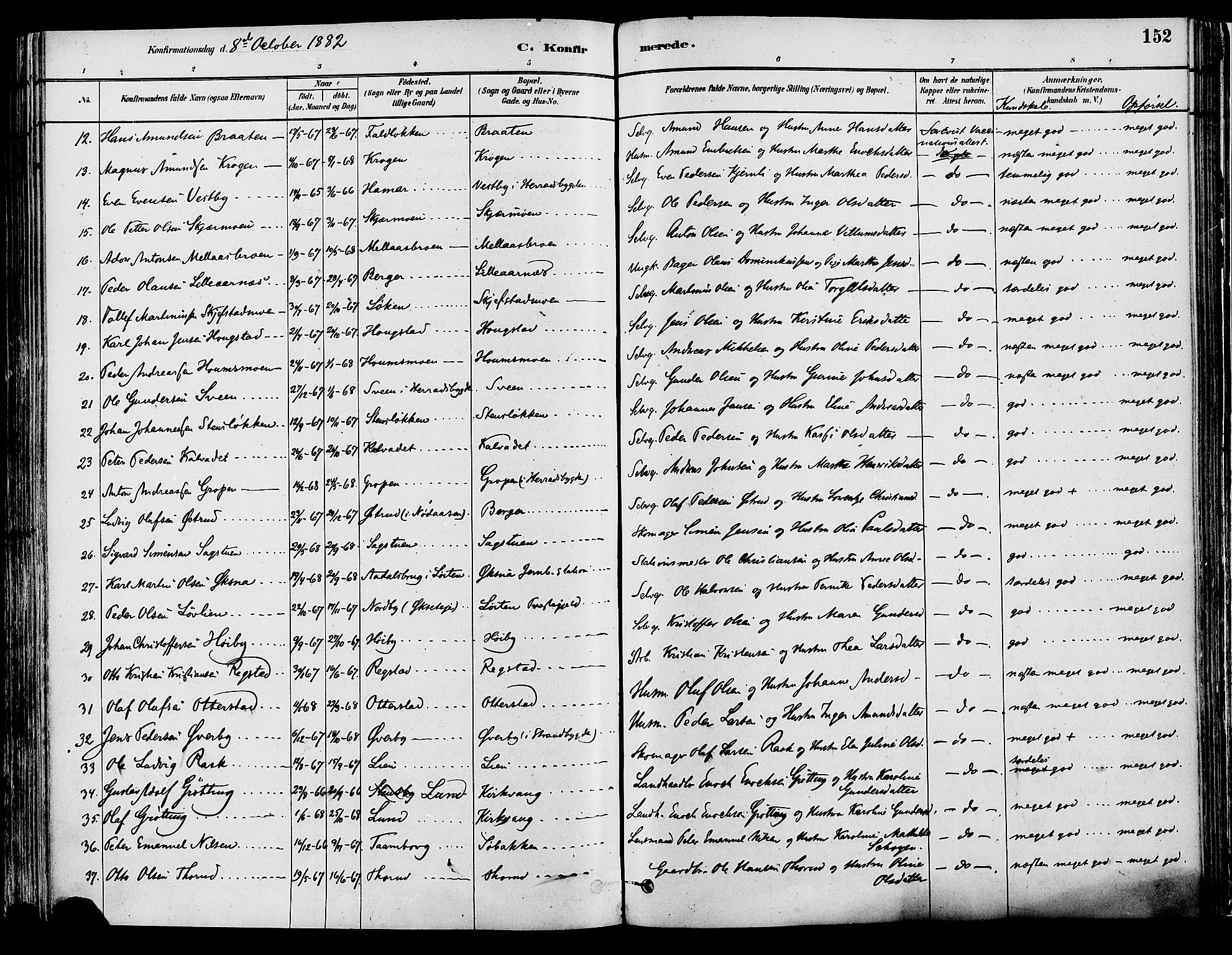 Elverum prestekontor, AV/SAH-PREST-044/H/Ha/Haa/L0013: Parish register (official) no. 13, 1880-1890, p. 152