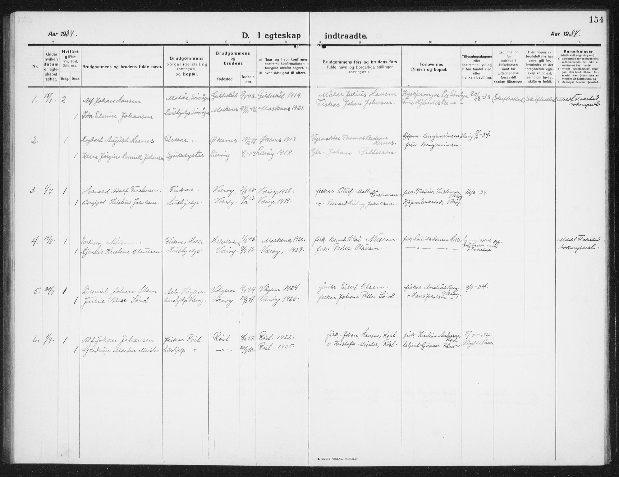 Ministerialprotokoller, klokkerbøker og fødselsregistre - Nordland, AV/SAT-A-1459/807/L0124: Parish register (copy) no. 807C02, 1910-1935, p. 154