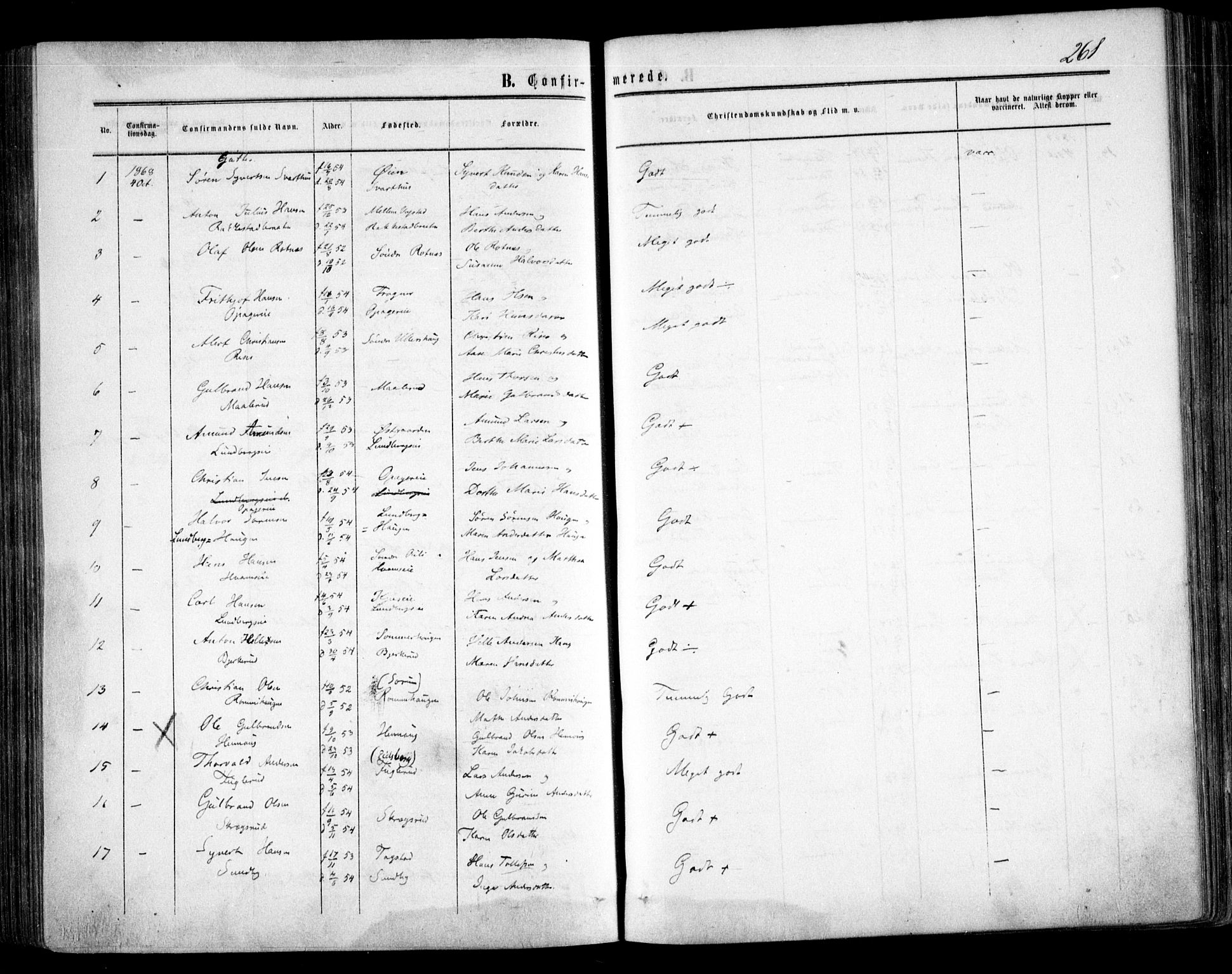 Nes prestekontor Kirkebøker, AV/SAO-A-10410/F/Fa/L0008: Parish register (official) no. I 8, 1859-1874, p. 261