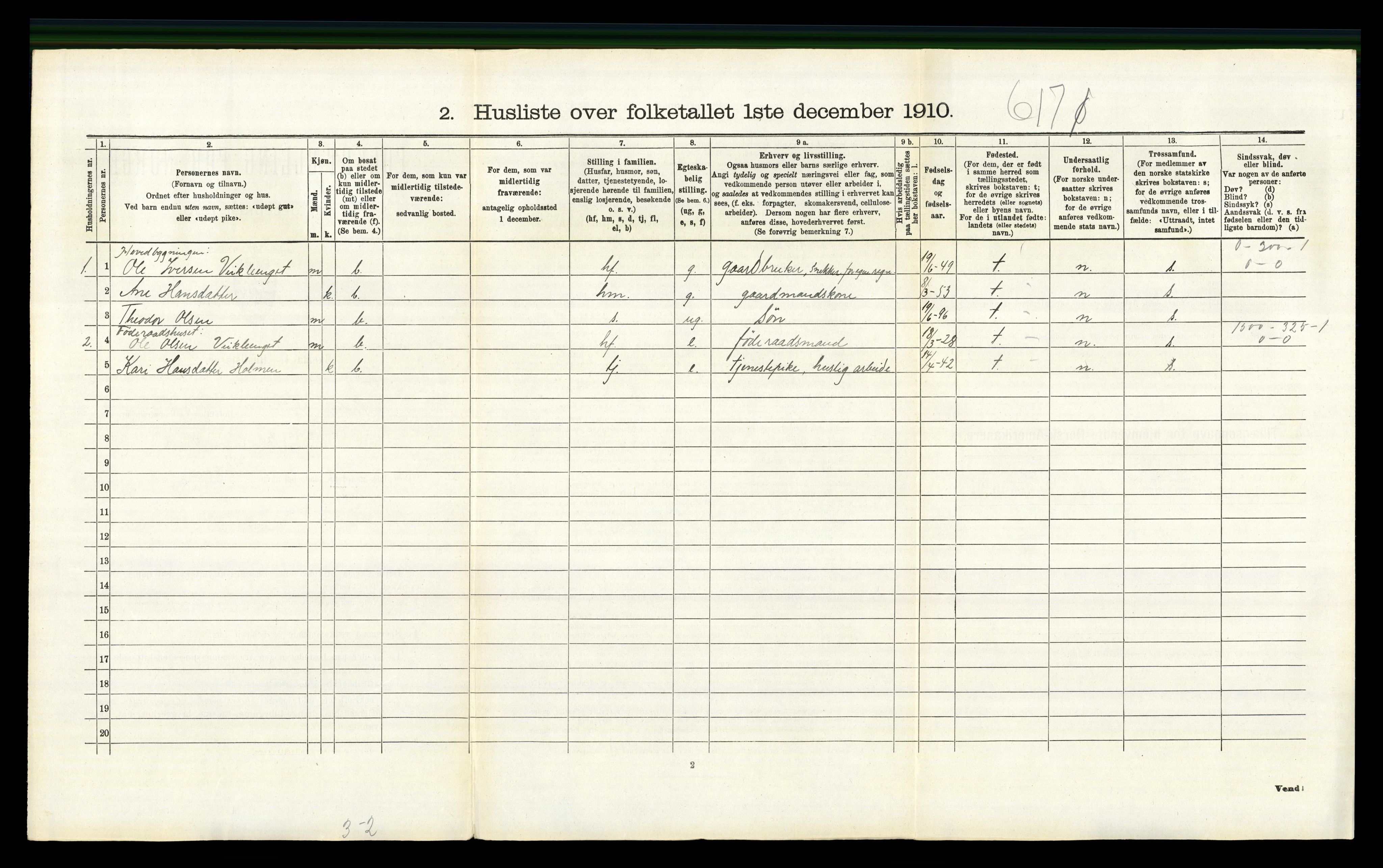 RA, 1910 census for Nord-Fron, 1910, p. 961