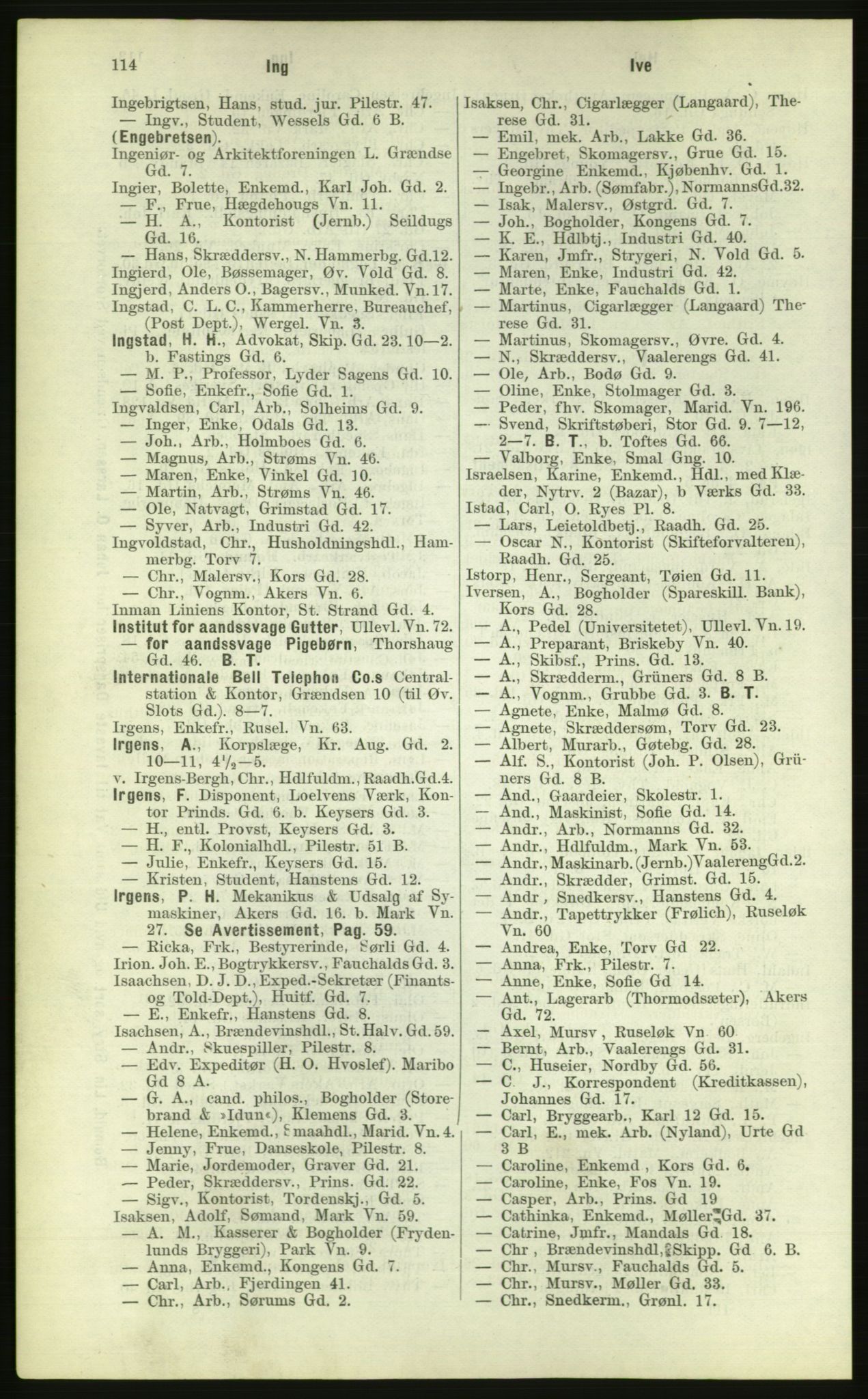 Kristiania/Oslo adressebok, PUBL/-, 1884, p. 114