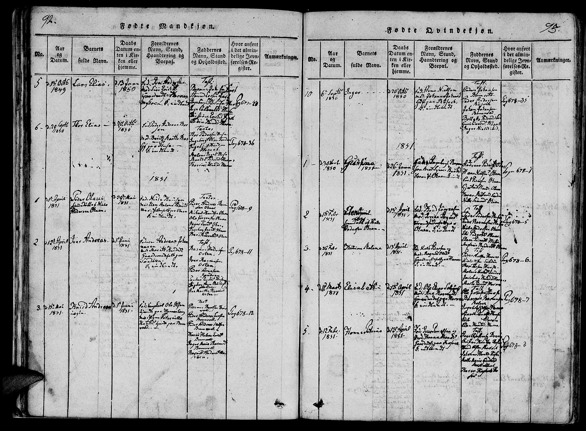 Ministerialprotokoller, klokkerbøker og fødselsregistre - Møre og Romsdal, AV/SAT-A-1454/561/L0727: Parish register (official) no. 561A01, 1817-1858, p. 92-93