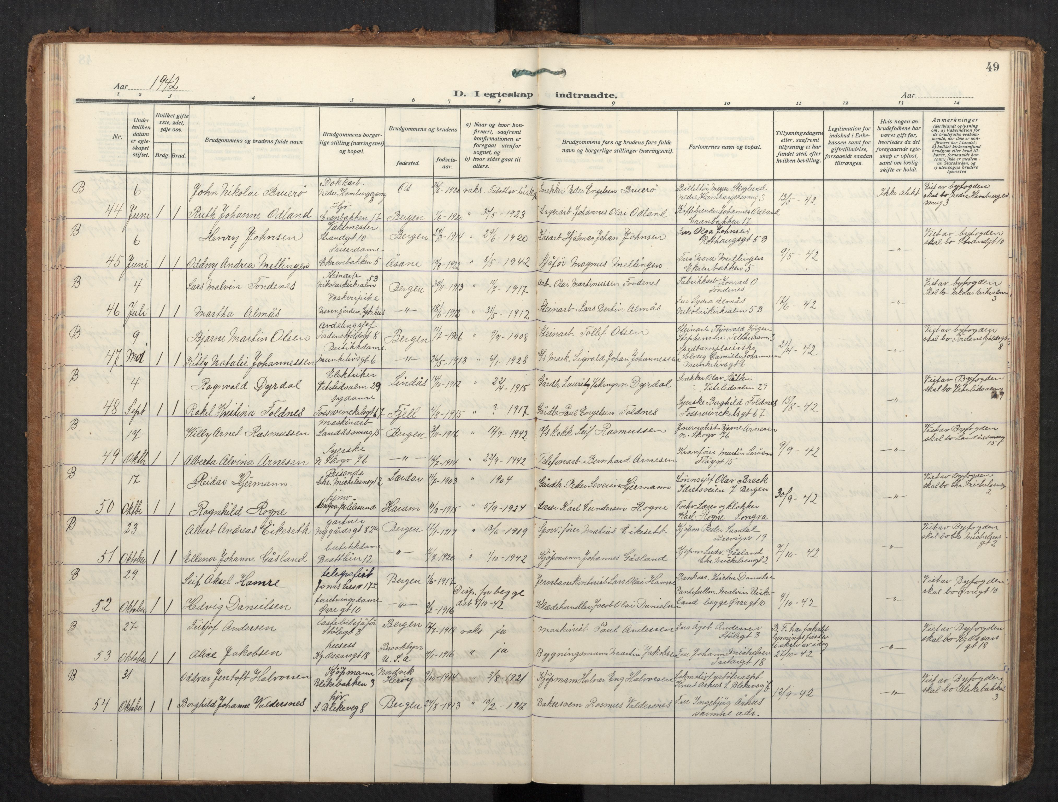 Korskirken sokneprestembete, AV/SAB-A-76101/H/Haa/L0040: Parish register (official) no. D 7, 1938-1952, p. 48b-49a