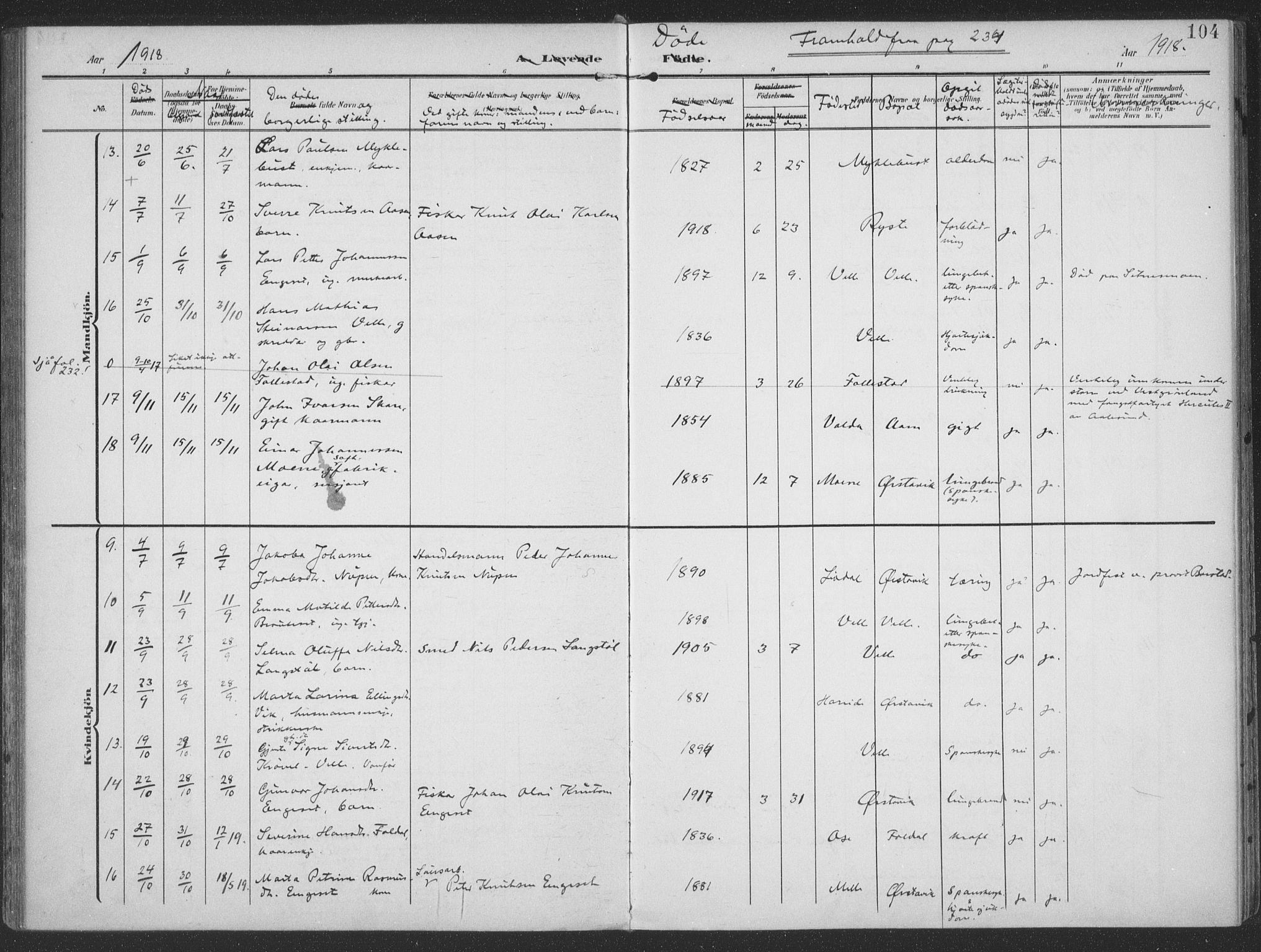 Ministerialprotokoller, klokkerbøker og fødselsregistre - Møre og Romsdal, SAT/A-1454/513/L0178: Parish register (official) no. 513A05, 1906-1919, p. 104