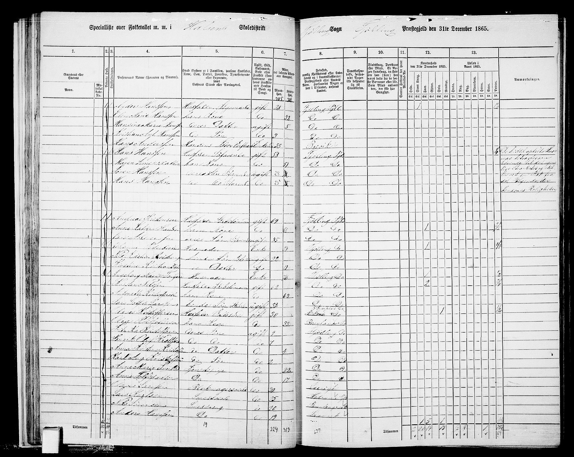 RA, 1865 census for Tjølling, 1865, p. 37