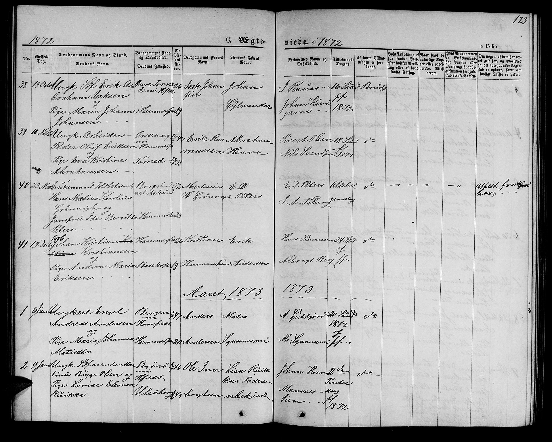 Hammerfest sokneprestkontor, SATØ/S-1347/H/Hb/L0004.klokk: Parish register (copy) no. 4, 1869-1877, p. 123