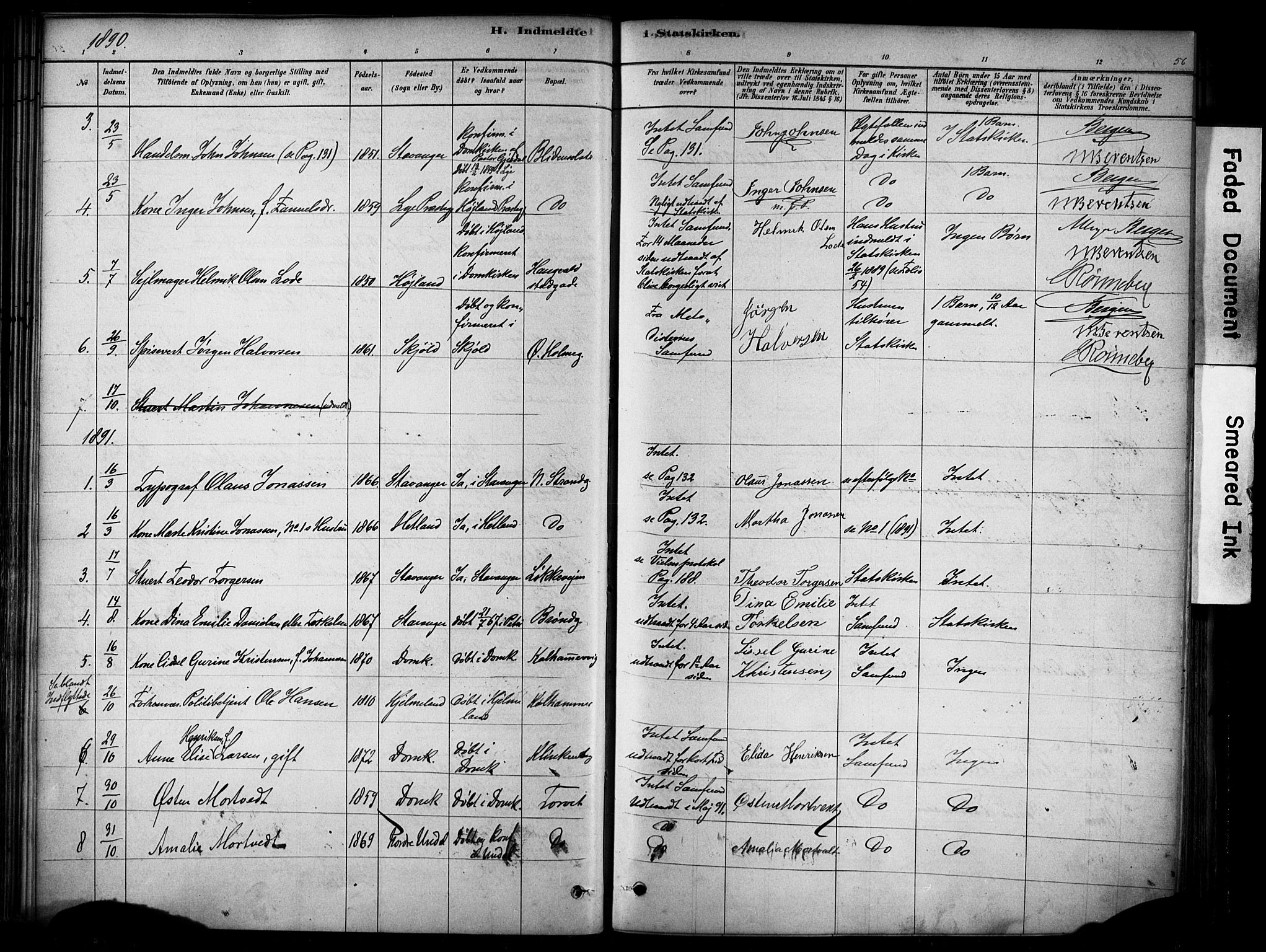 Domkirken sokneprestkontor, SAST/A-101812/001/30/30BA/L0025: Parish register (official) no. A 24, 1877-1927, p. 56