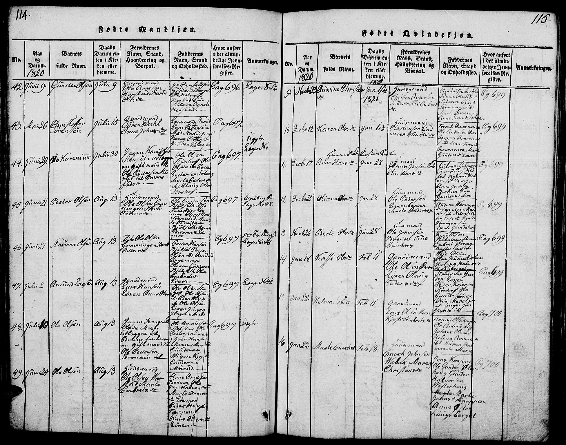 Elverum prestekontor, AV/SAH-PREST-044/H/Ha/Hab/L0001: Parish register (copy) no. 1, 1815-1829, p. 114-115