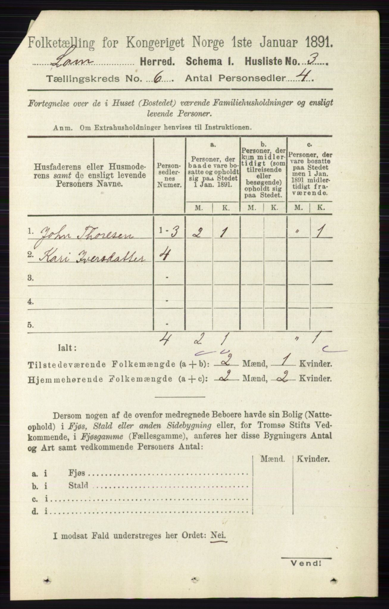 RA, 1891 census for 0514 Lom, 1891, p. 2306