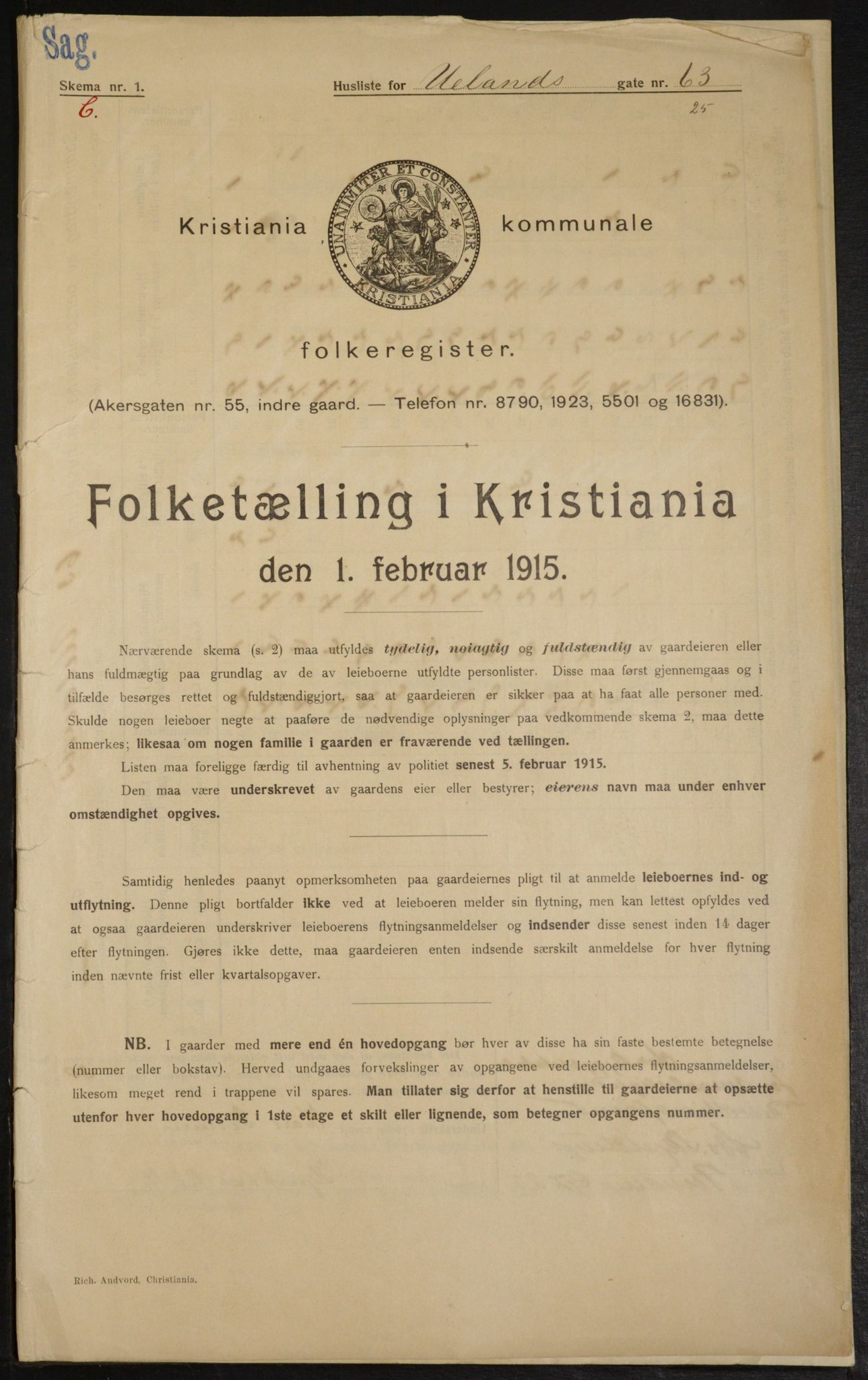 OBA, Municipal Census 1915 for Kristiania, 1915, p. 119145