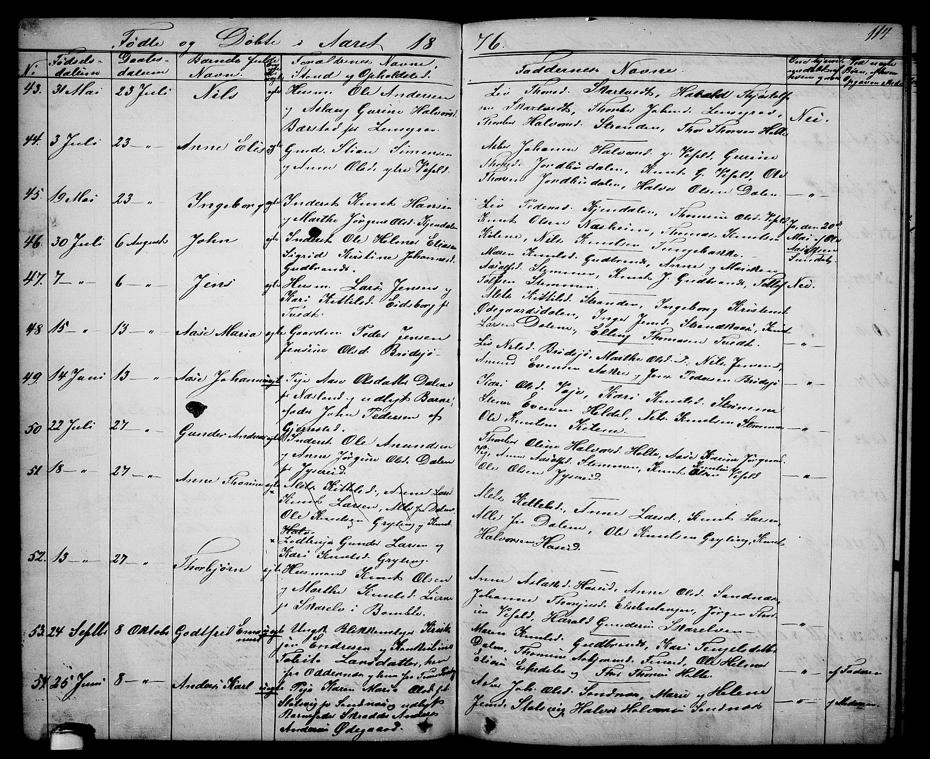 Drangedal kirkebøker, AV/SAKO-A-258/G/Ga/L0002: Parish register (copy) no. I 2, 1856-1887, p. 114