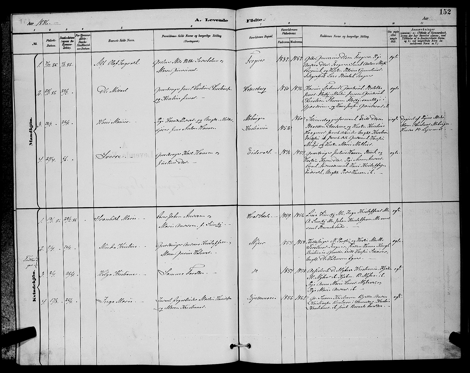 Sørum prestekontor Kirkebøker, SAO/A-10303/G/Ga/L0005: Parish register (copy) no. I 5.2, 1886-1894, p. 152