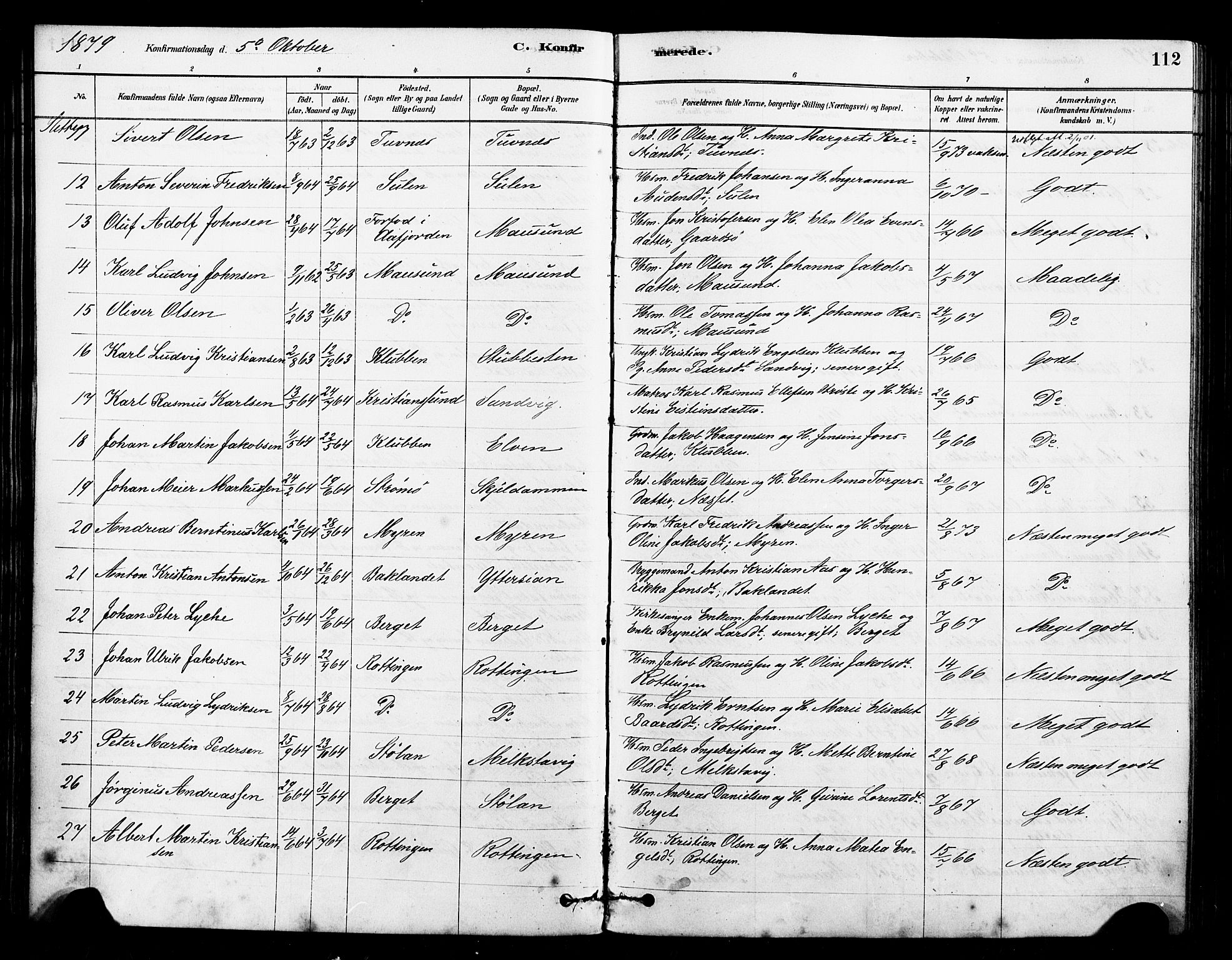 Ministerialprotokoller, klokkerbøker og fødselsregistre - Sør-Trøndelag, AV/SAT-A-1456/640/L0578: Parish register (official) no. 640A03, 1879-1889, p. 112