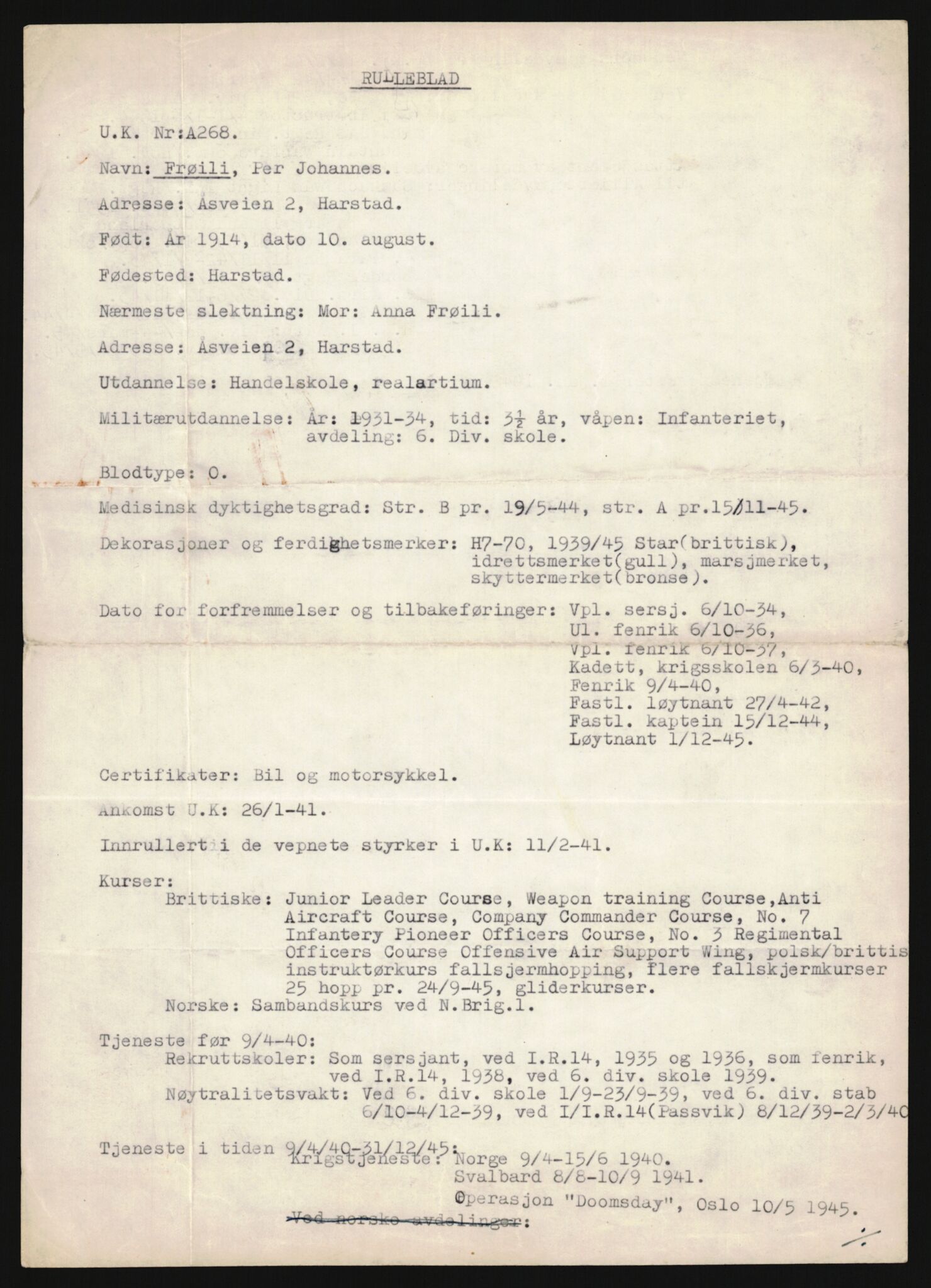 Forsvaret, Sør-Hålogaland landforsvar, AV/RA-RAFA-2552/P/Pa/L0302: Personellmapper for slettet personell, yrkesbefal og vernepliktig befal, født 1913-1916, 1932-1976, p. 183