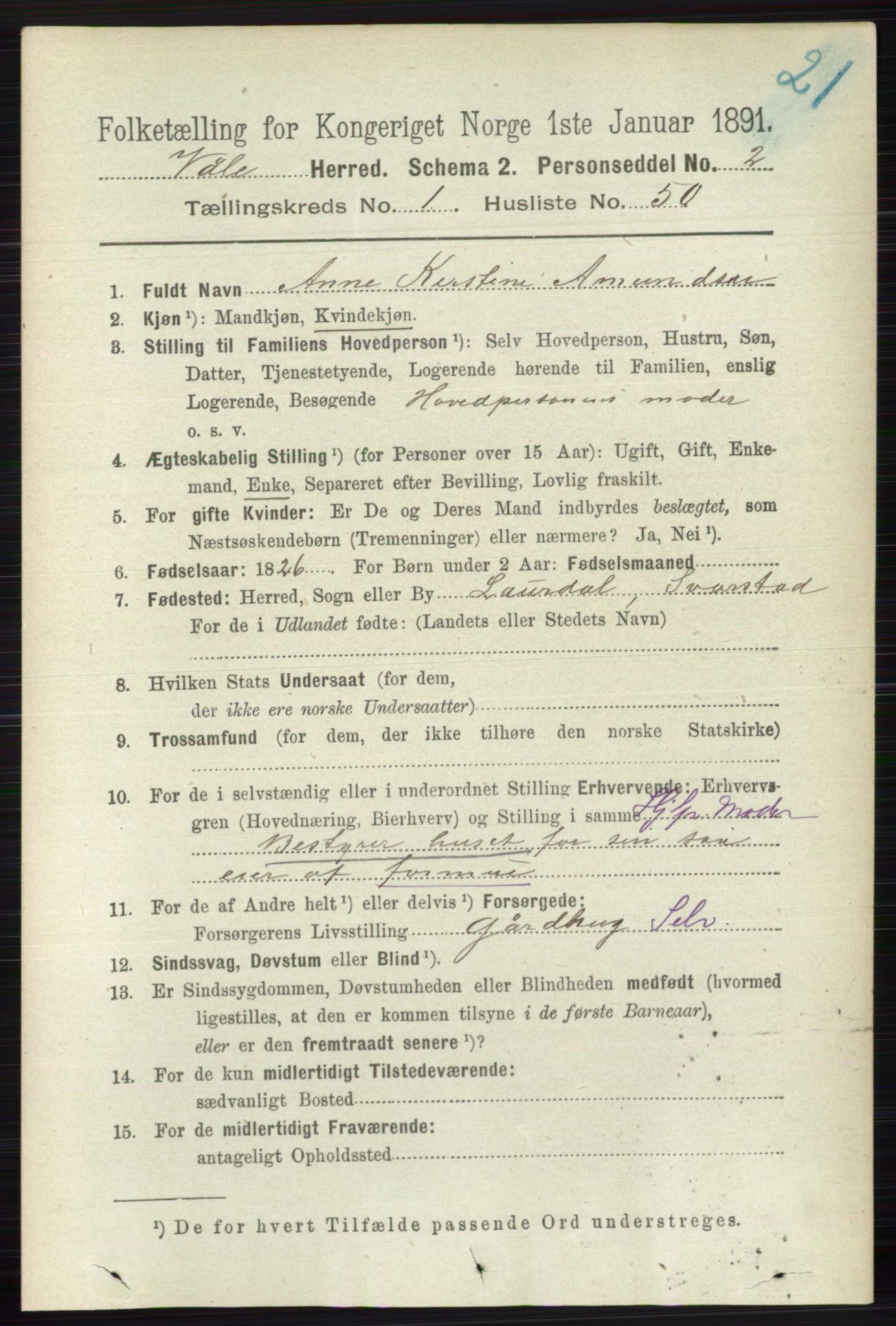 RA, 1891 census for 0716 Våle, 1891, p. 376