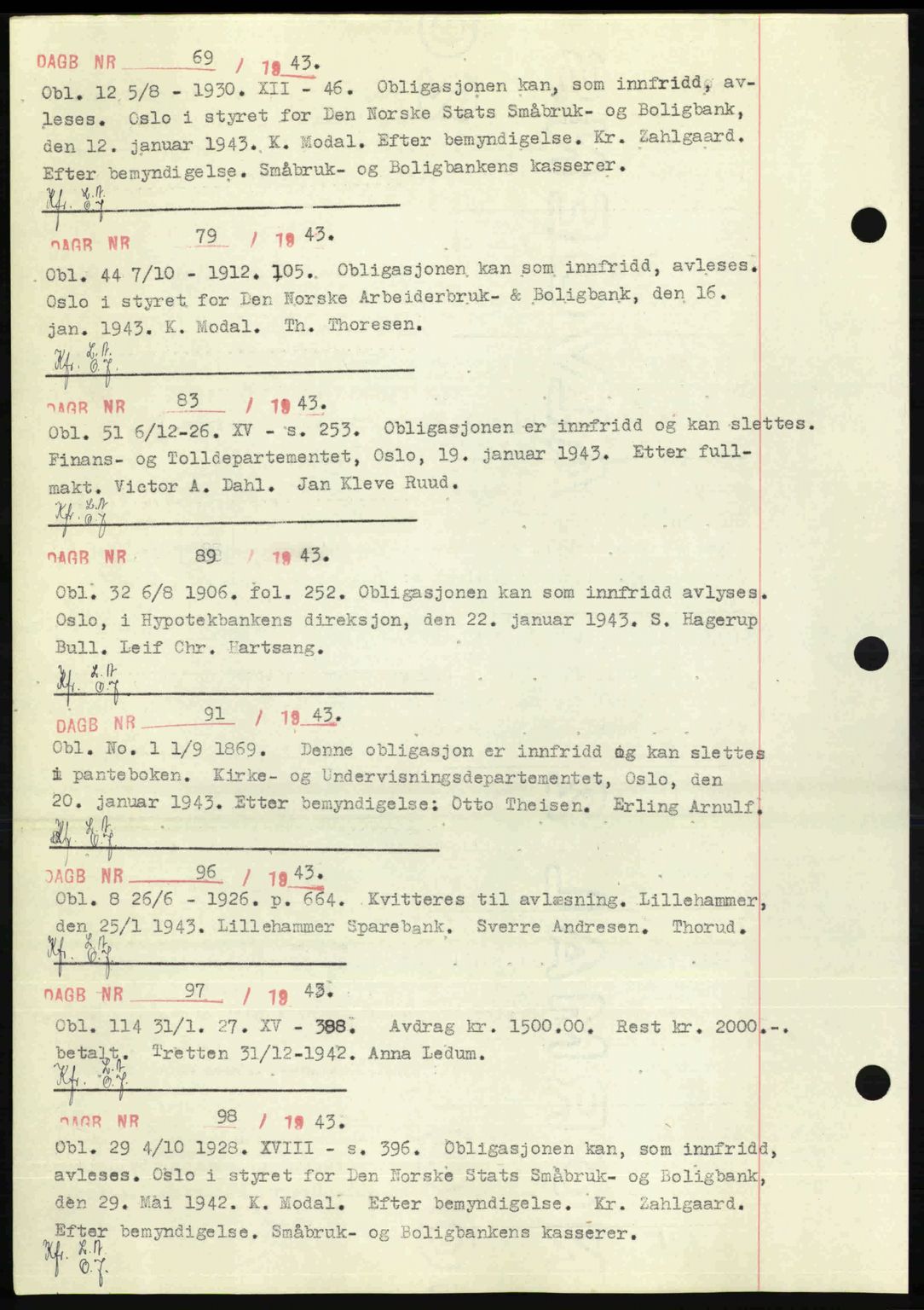 Sør-Gudbrandsdal tingrett, SAH/TING-004/H/Hb/Hbf/L0002: Mortgage book no. C1, 1938-1951, Diary no: : 69/1943
