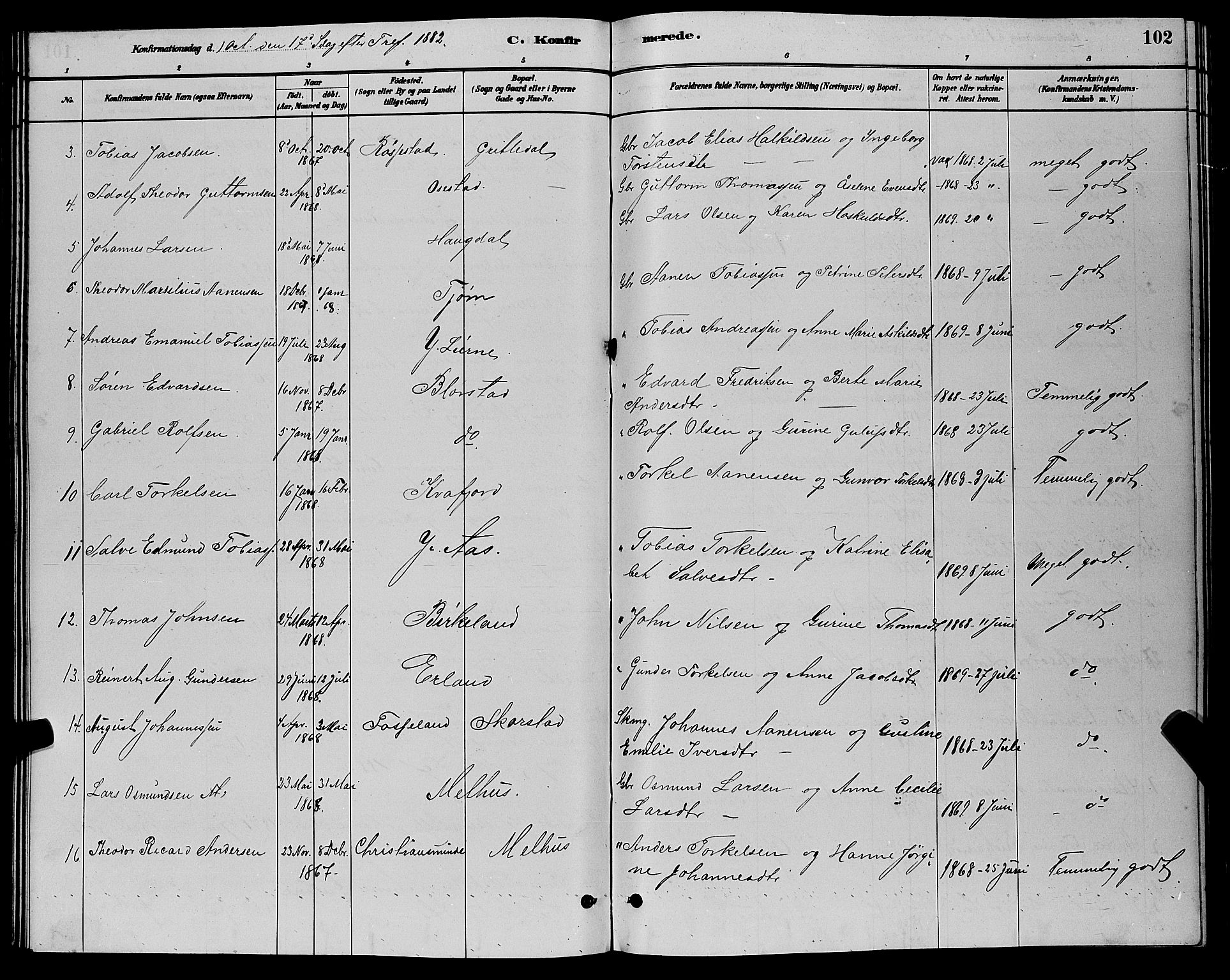 Sør-Audnedal sokneprestkontor, AV/SAK-1111-0039/F/Fb/Fbb/L0005: Parish register (copy) no. B 5, 1880-1892, p. 102