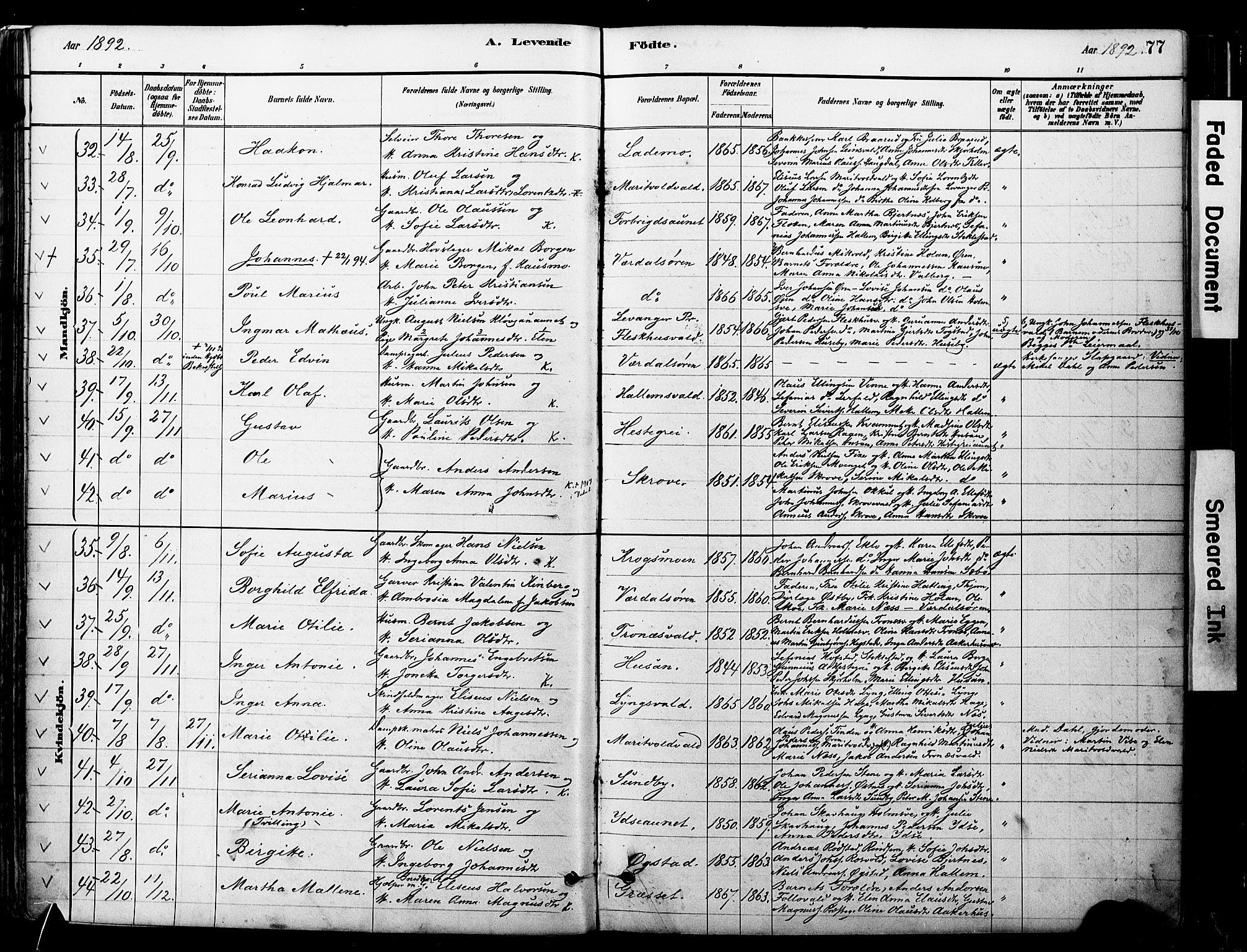 Ministerialprotokoller, klokkerbøker og fødselsregistre - Nord-Trøndelag, AV/SAT-A-1458/723/L0244: Parish register (official) no. 723A13, 1881-1899, p. 77