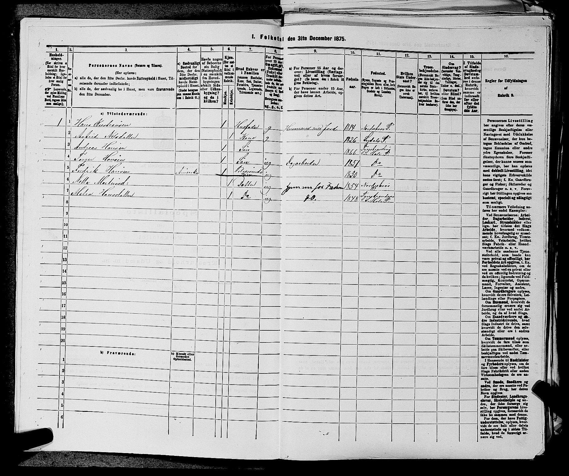 SAKO, 1875 census for 0612P Hole, 1875, p. 1163