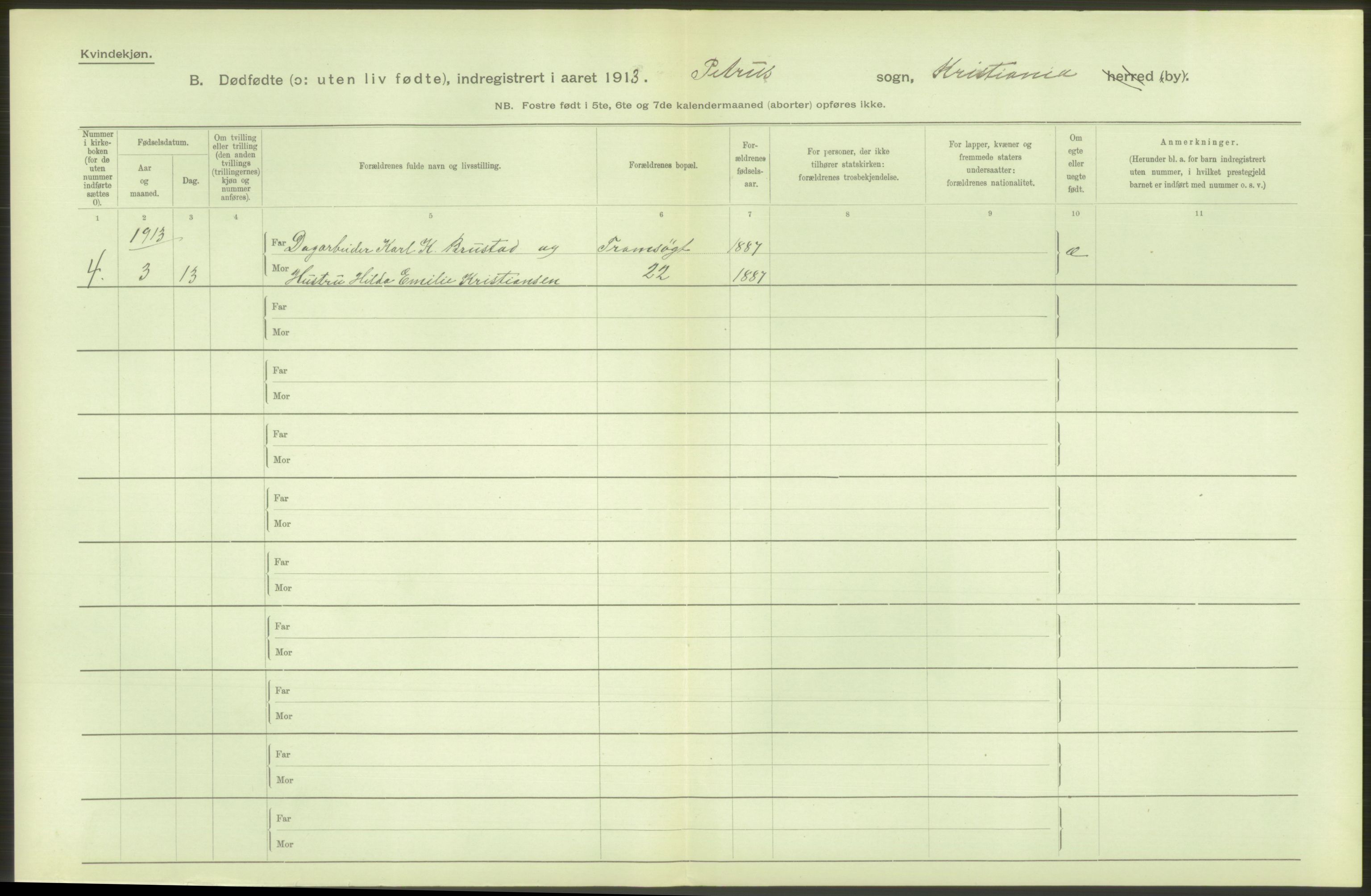 Statistisk sentralbyrå, Sosiodemografiske emner, Befolkning, RA/S-2228/D/Df/Dfb/Dfbc/L0010: Kristiania: Døde, dødfødte., 1913, p. 140