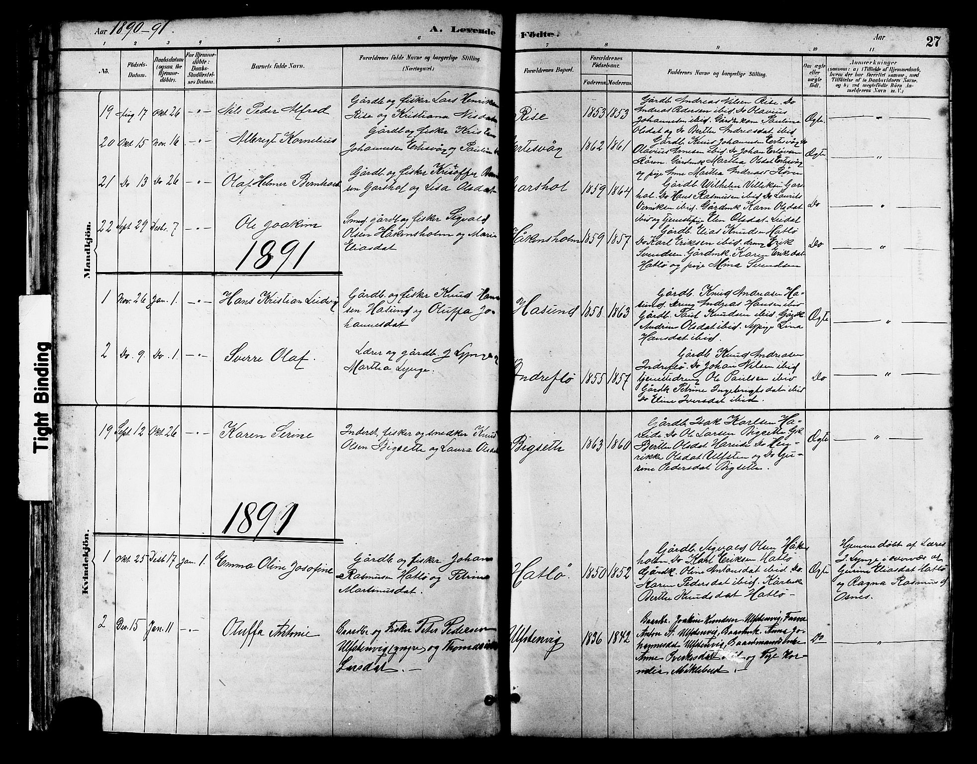 Ministerialprotokoller, klokkerbøker og fødselsregistre - Møre og Romsdal, SAT/A-1454/509/L0112: Parish register (copy) no. 509C02, 1883-1922, p. 27