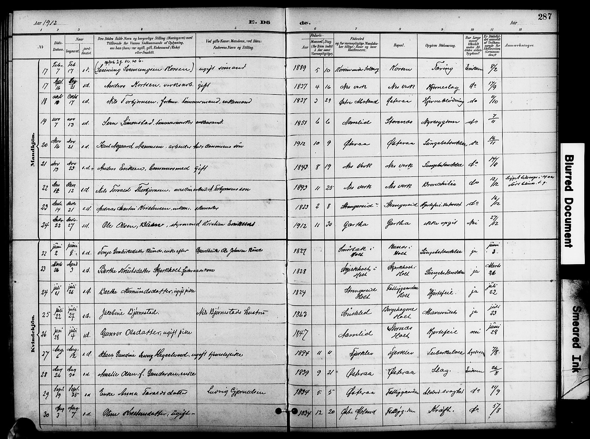 Holt sokneprestkontor, AV/SAK-1111-0021/F/Fb/L0011: Parish register (copy) no. B 11, 1897-1921, p. 287