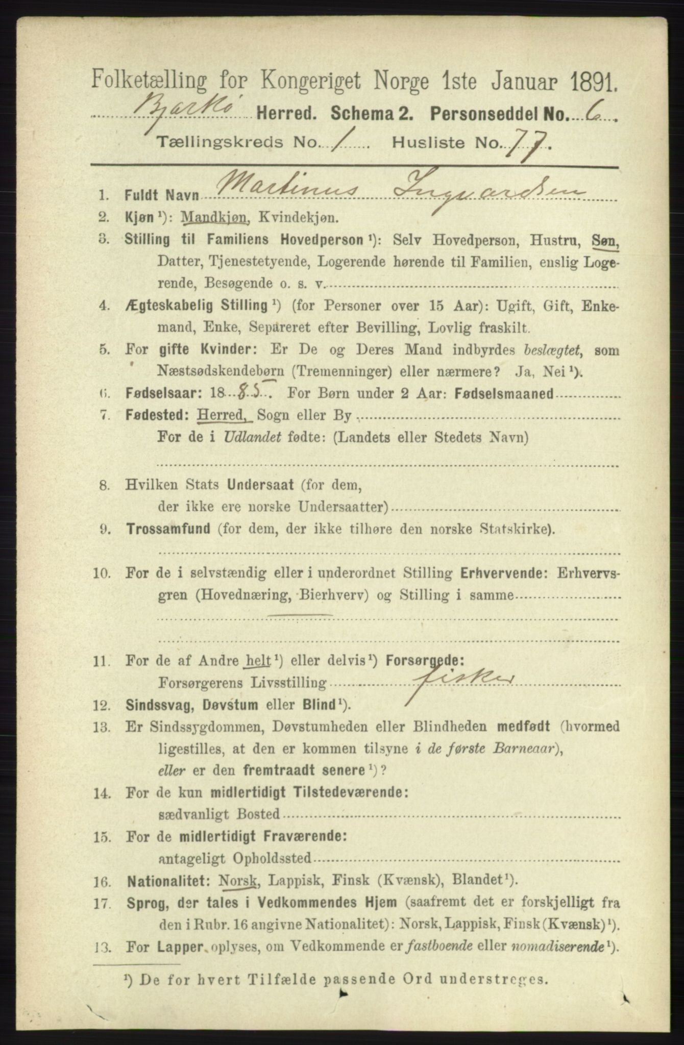 RA, 1891 census for 1915 Bjarkøy, 1891, p. 563