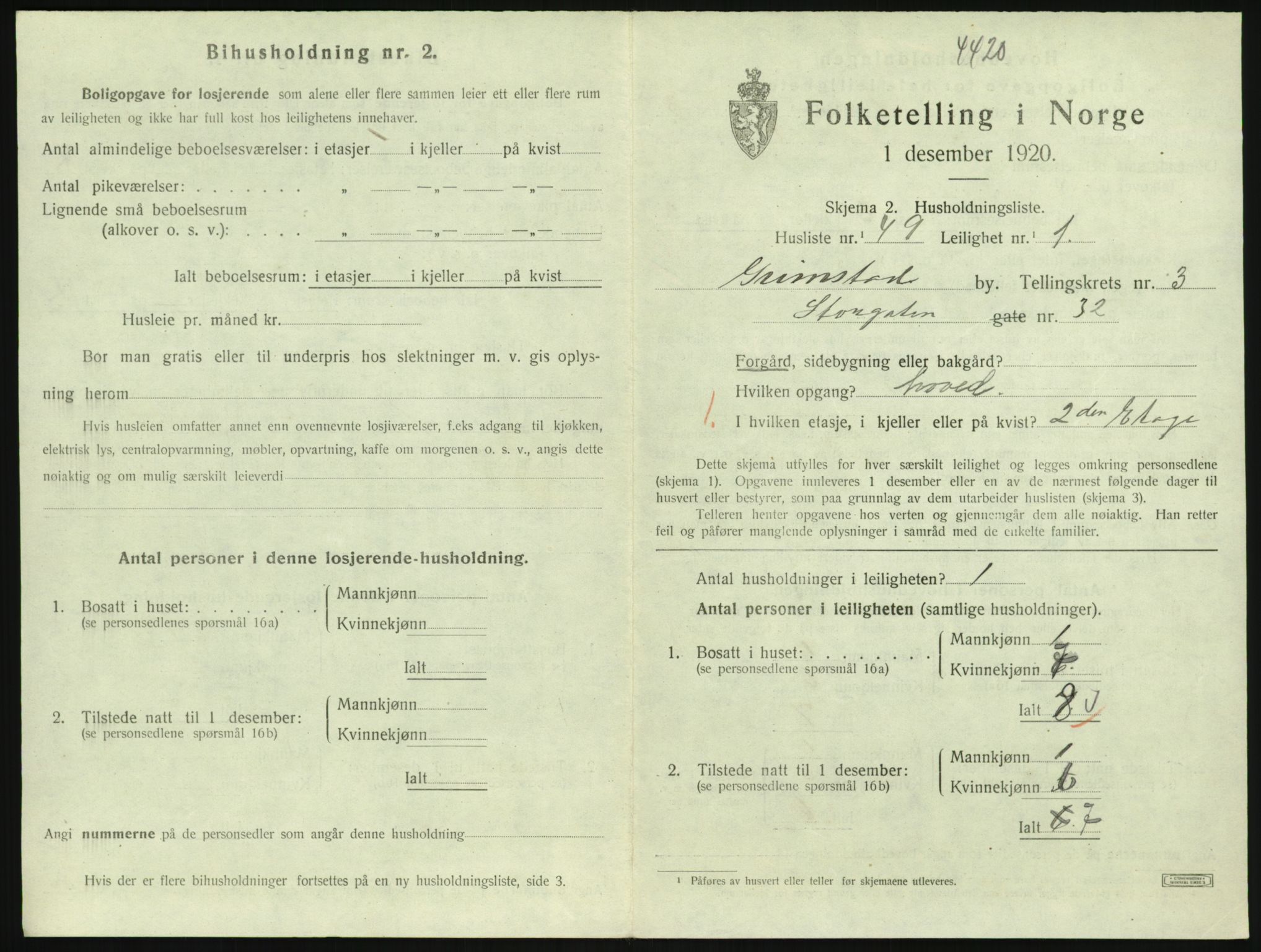 SAK, 1920 census for Grimstad, 1920, p. 1659