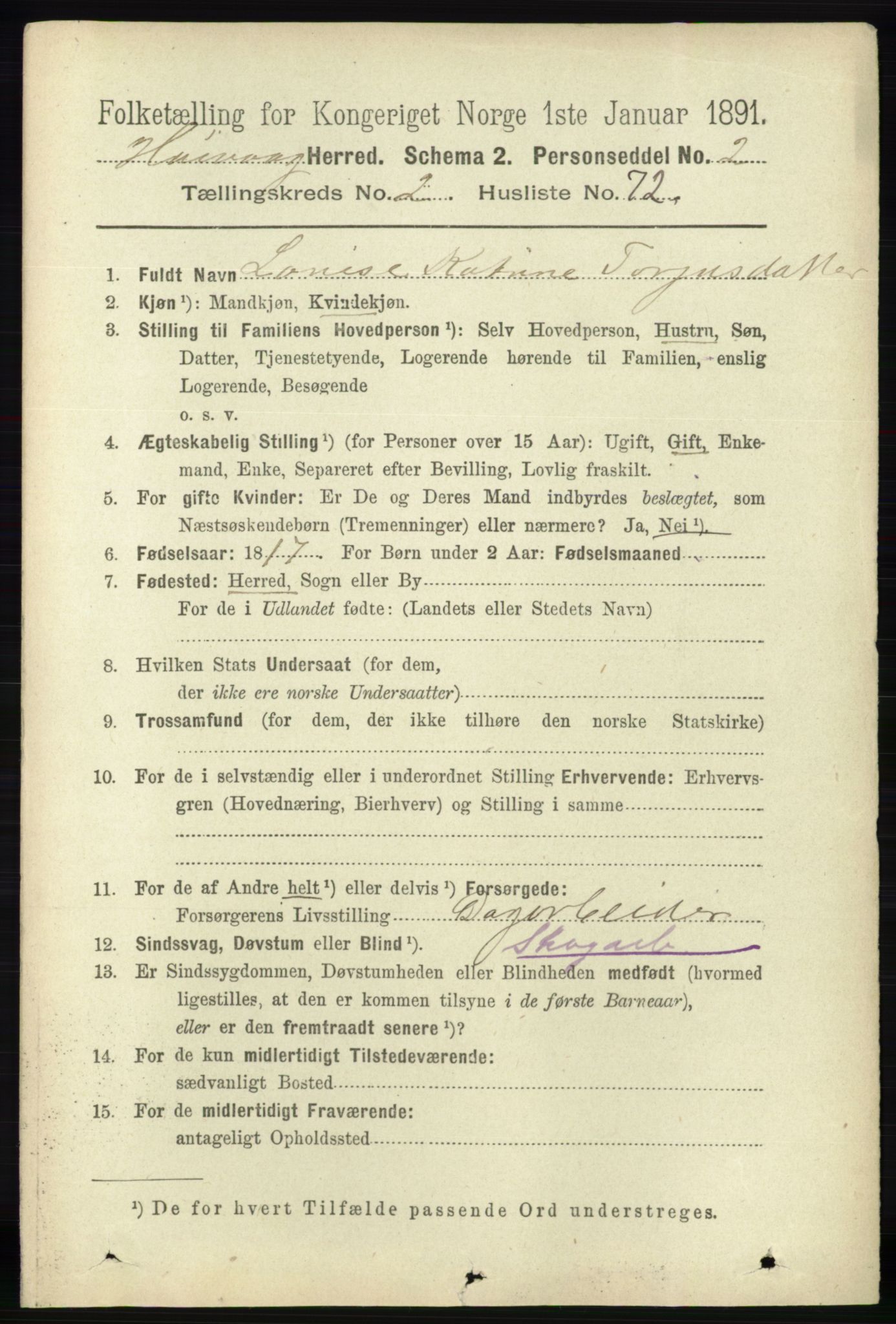 RA, 1891 census for 0927 Høvåg, 1891, p. 916