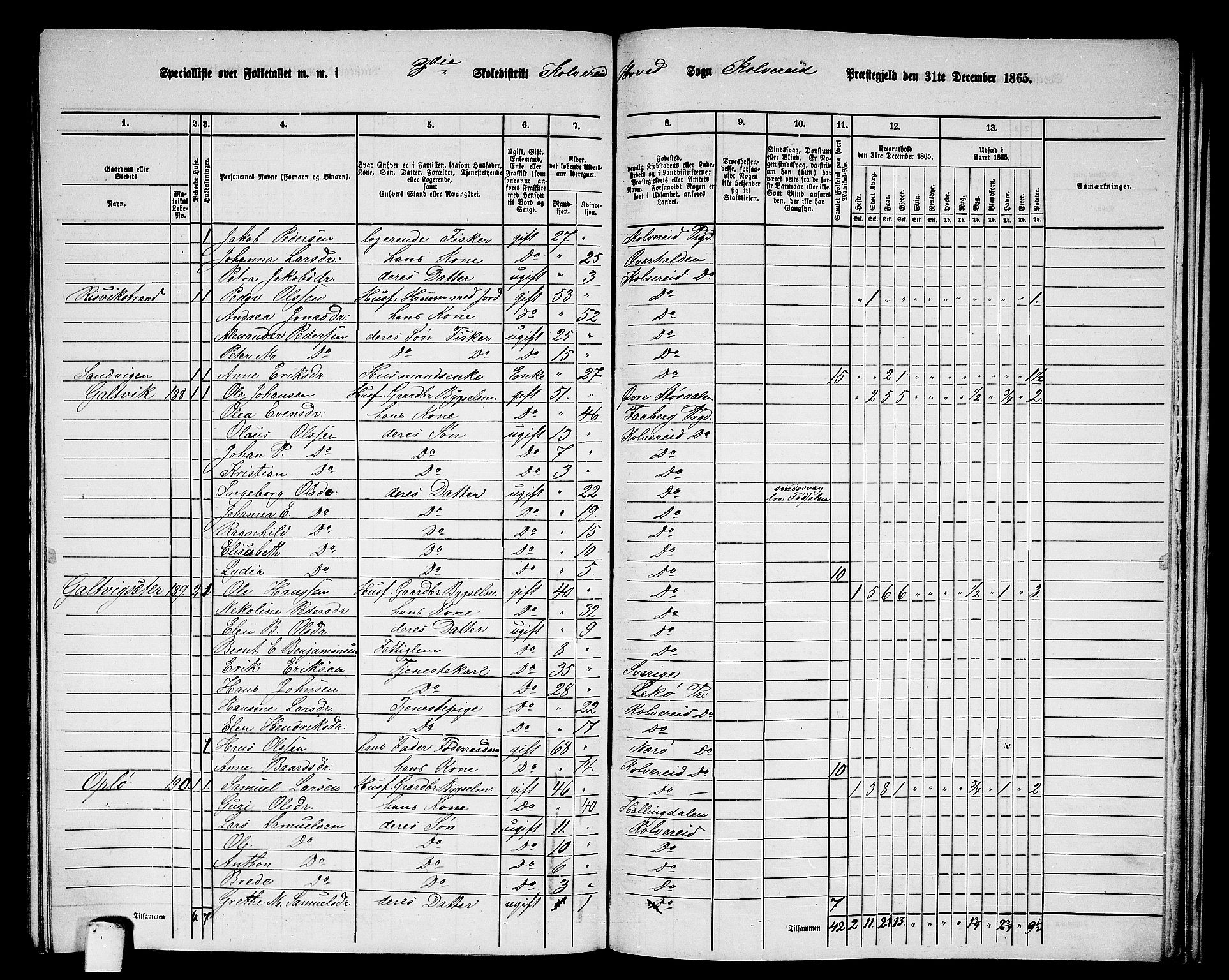 RA, 1865 census for Kolvereid, 1865, p. 65