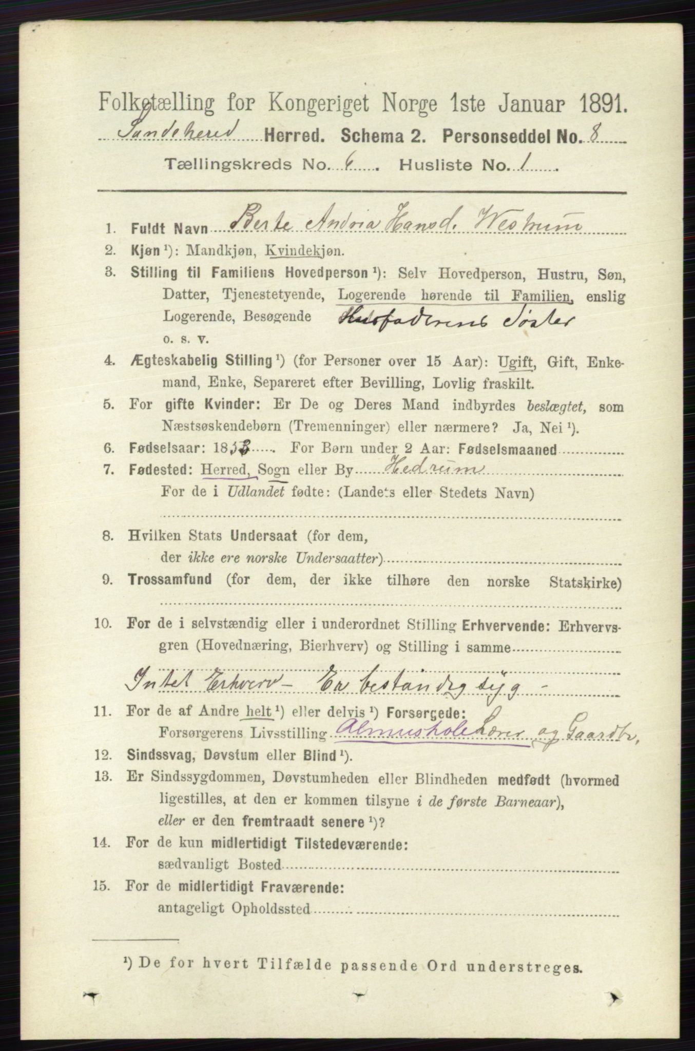 RA, 1891 census for 0724 Sandeherred, 1891, p. 3520