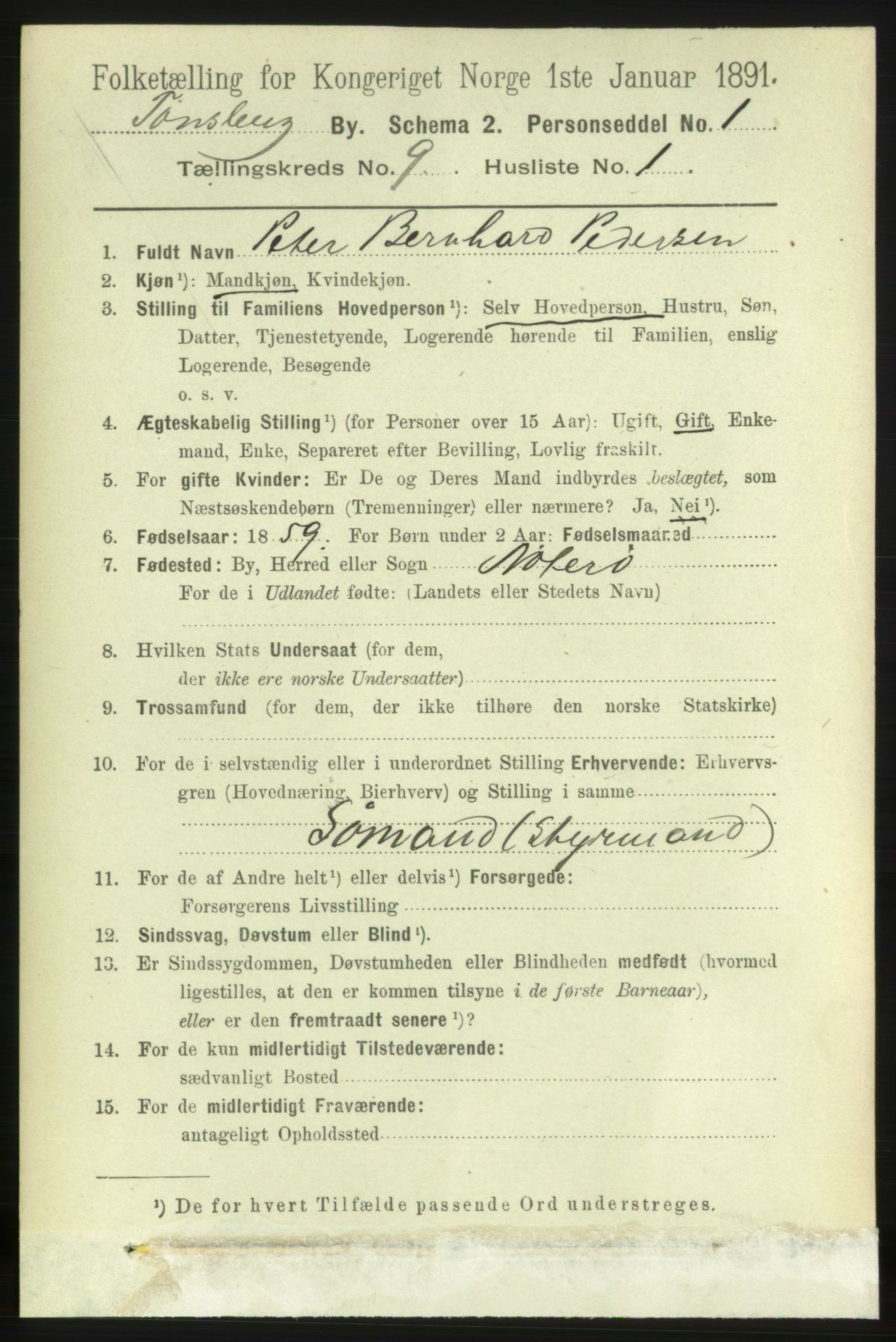 RA, 1891 census for 0705 Tønsberg, 1891, p. 3277