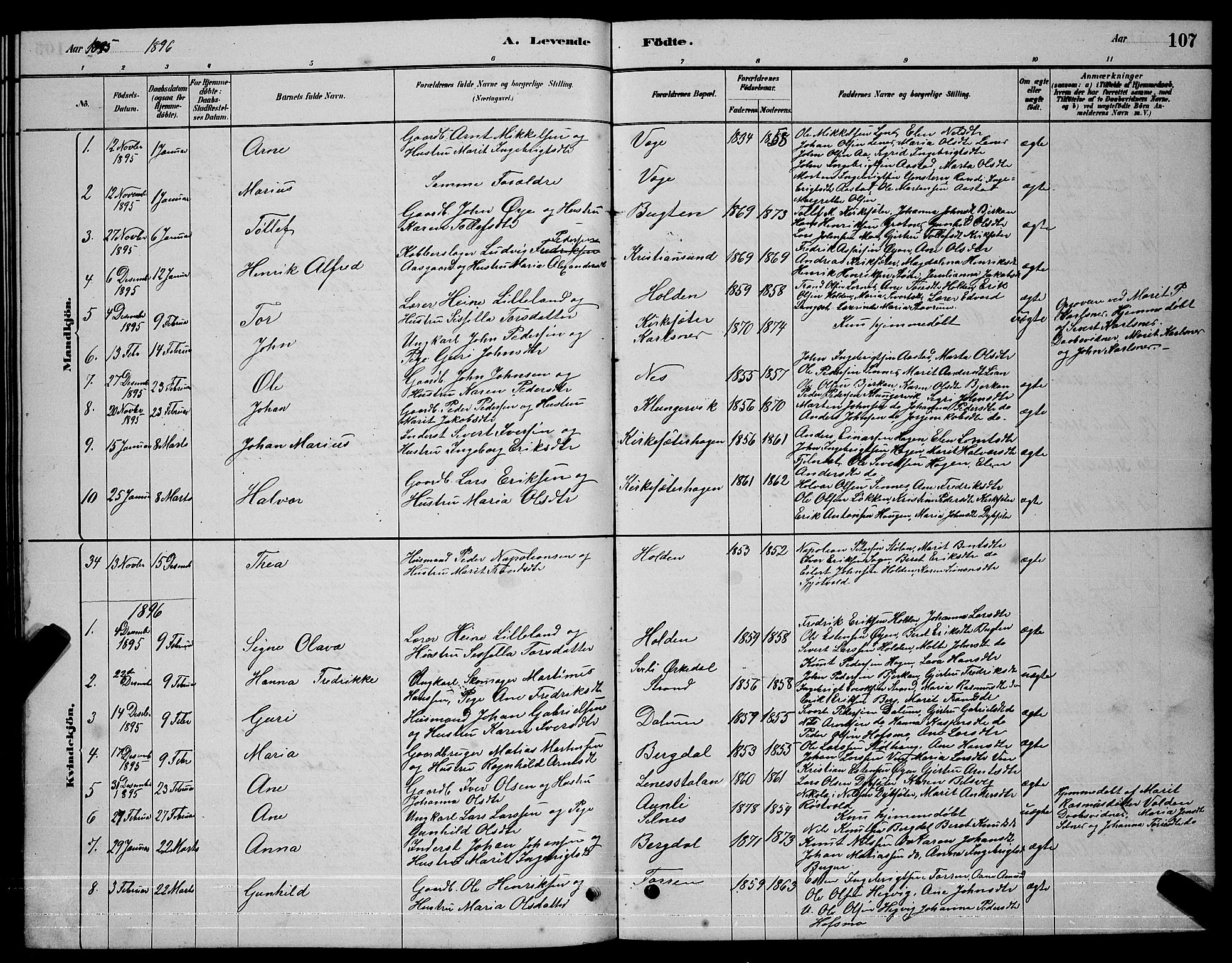 Ministerialprotokoller, klokkerbøker og fødselsregistre - Sør-Trøndelag, SAT/A-1456/630/L0504: Parish register (copy) no. 630C02, 1879-1898, p. 107