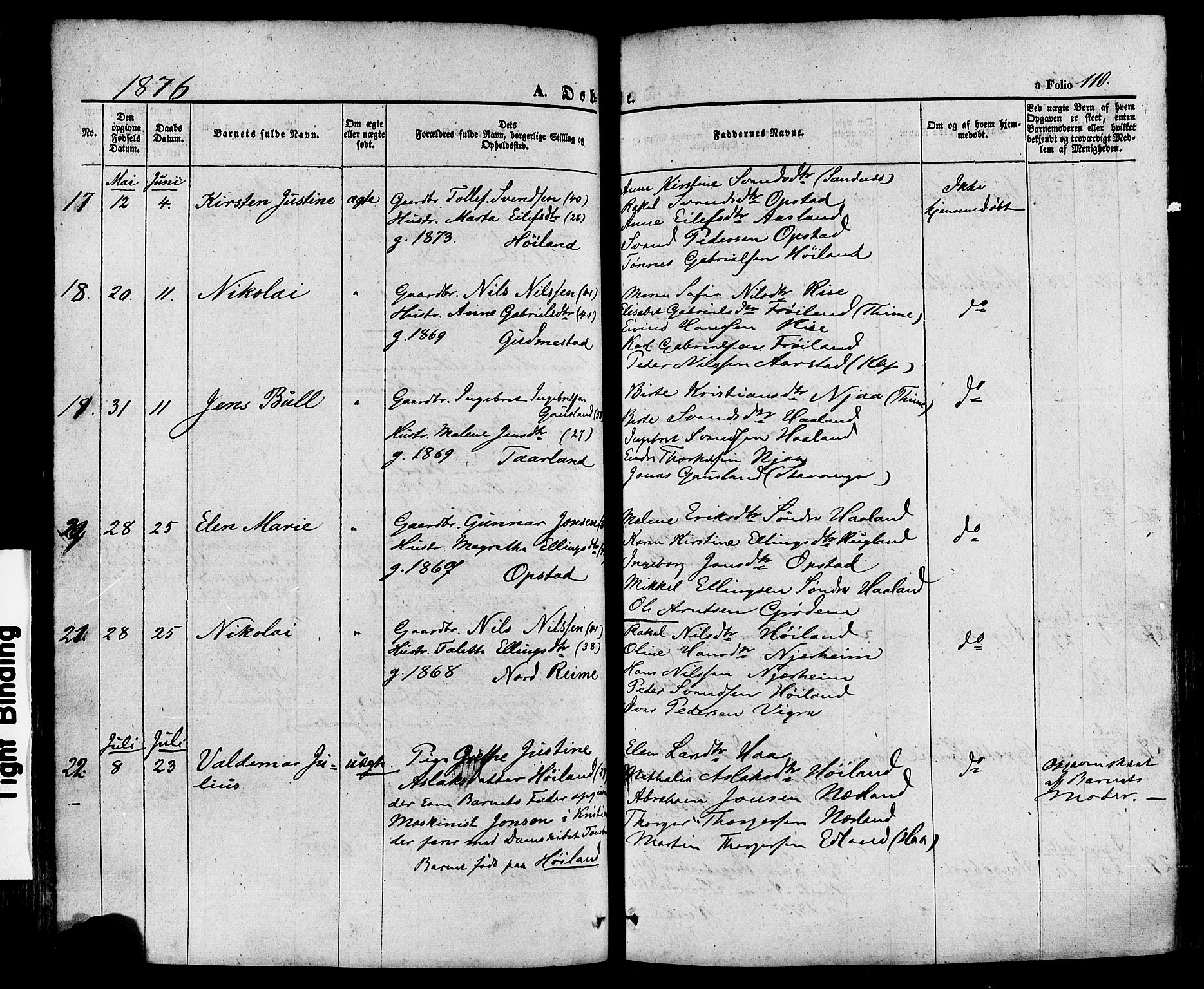 Hå sokneprestkontor, AV/SAST-A-101801/001/30BA/L0008: Parish register (official) no. A 7, 1853-1878, p. 110