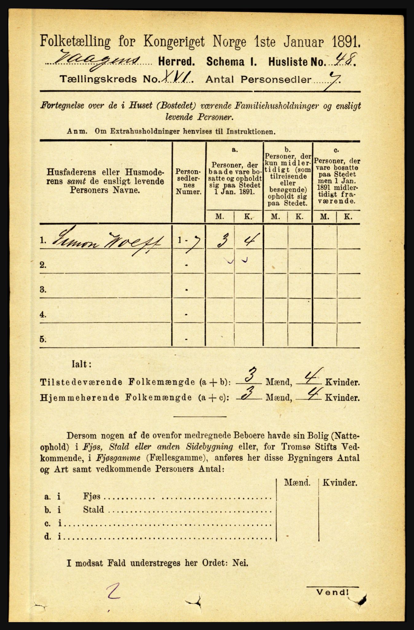 RA, 1891 census for 1865 Vågan, 1891, p. 4563