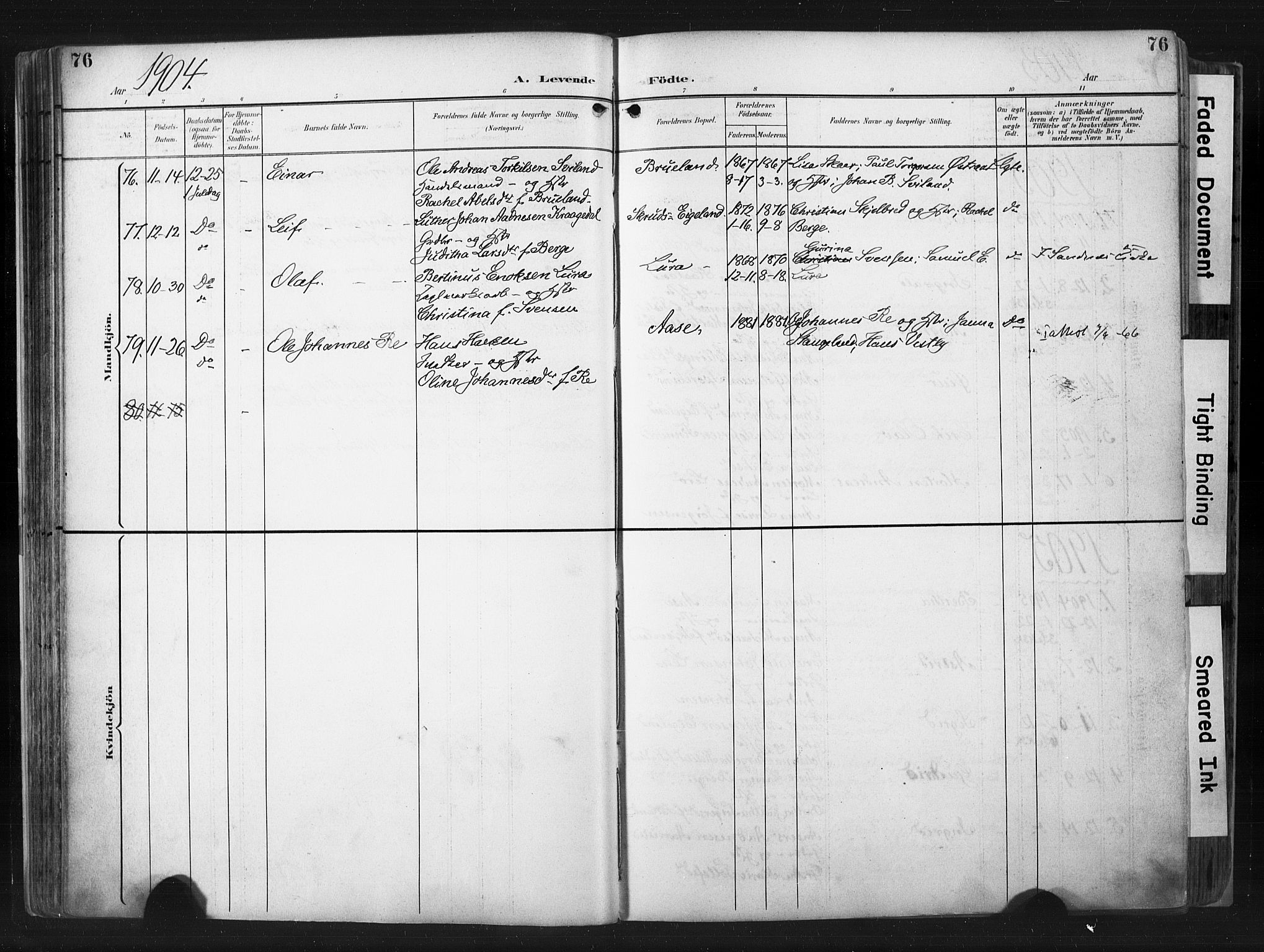Høyland sokneprestkontor, SAST/A-101799/001/30BA/L0015: Parish register (official) no. A 14, 1899-1911, p. 76