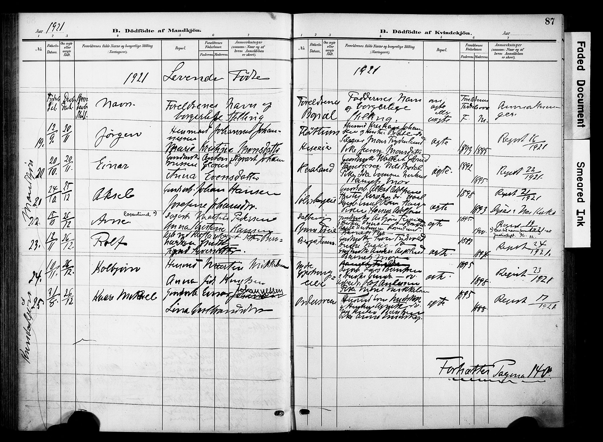 Nes prestekontor, Hedmark, SAH/PREST-020/K/Ka/L0013: Parish register (official) no. 13, 1906-1924, p. 87