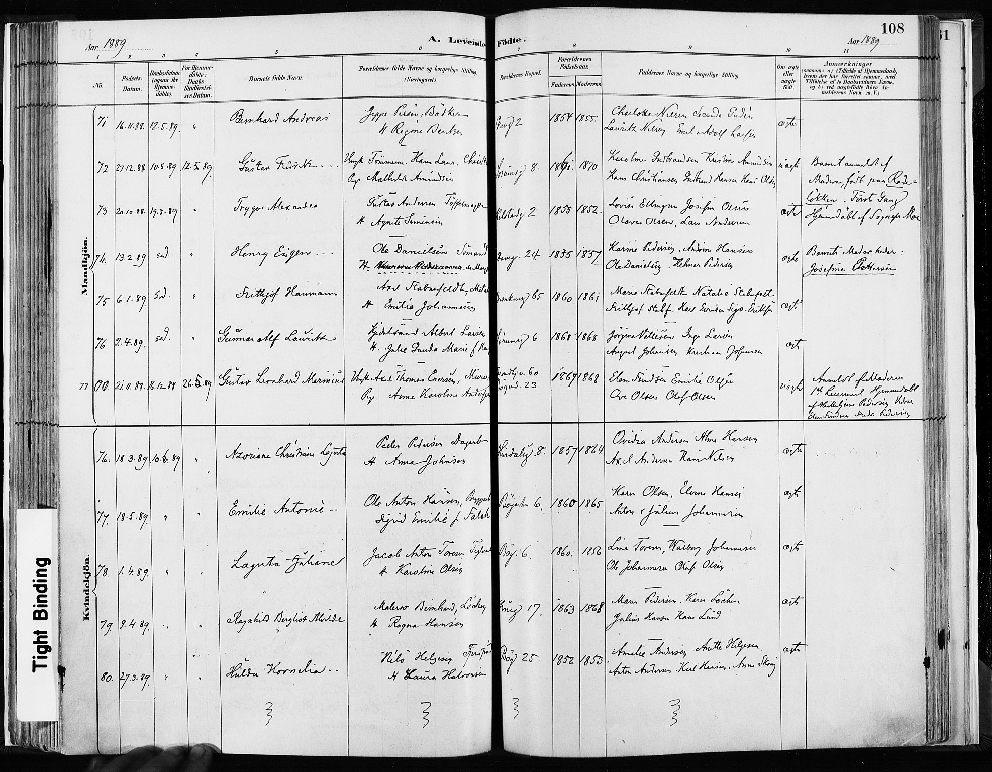 Kampen prestekontor Kirkebøker, AV/SAO-A-10853/F/Fa/L0003: Parish register (official) no. I 3, 1886-1892, p. 108