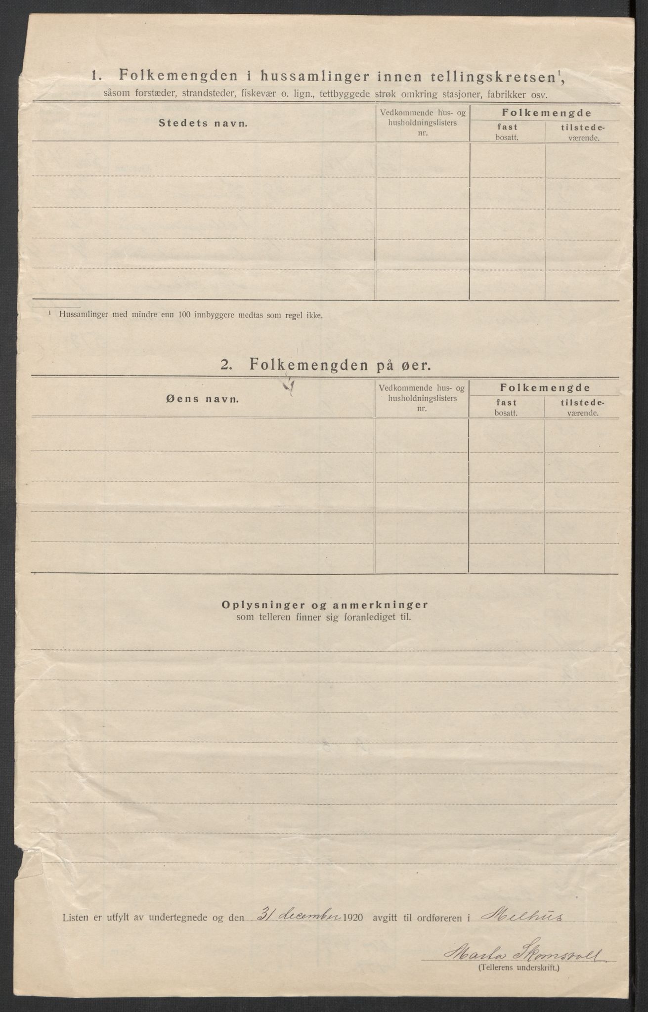 SAT, 1920 census for Melhus, 1920, p. 13